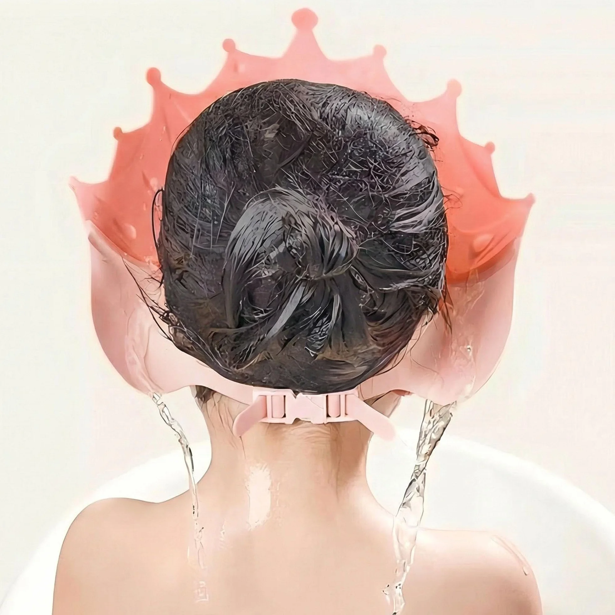 Visière Bain Bébé Chapeau Douche Enfant Ajustable en Silicone Casquette Douche 1-9 Ans Couronne Rose