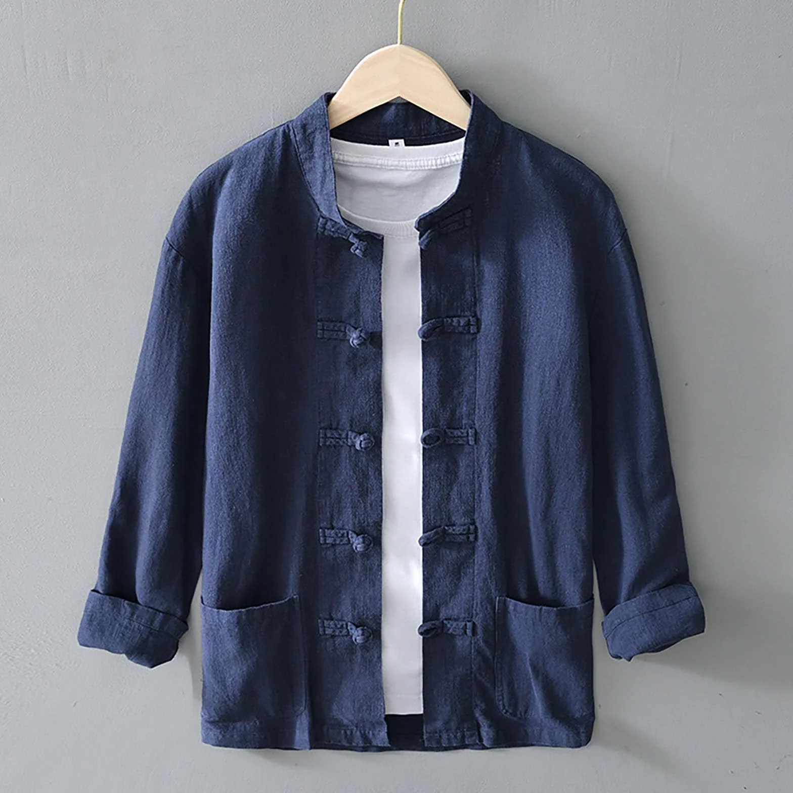 Chemise de costume Kung Fu homme manches longues boutons grenouille chinois veste légère été