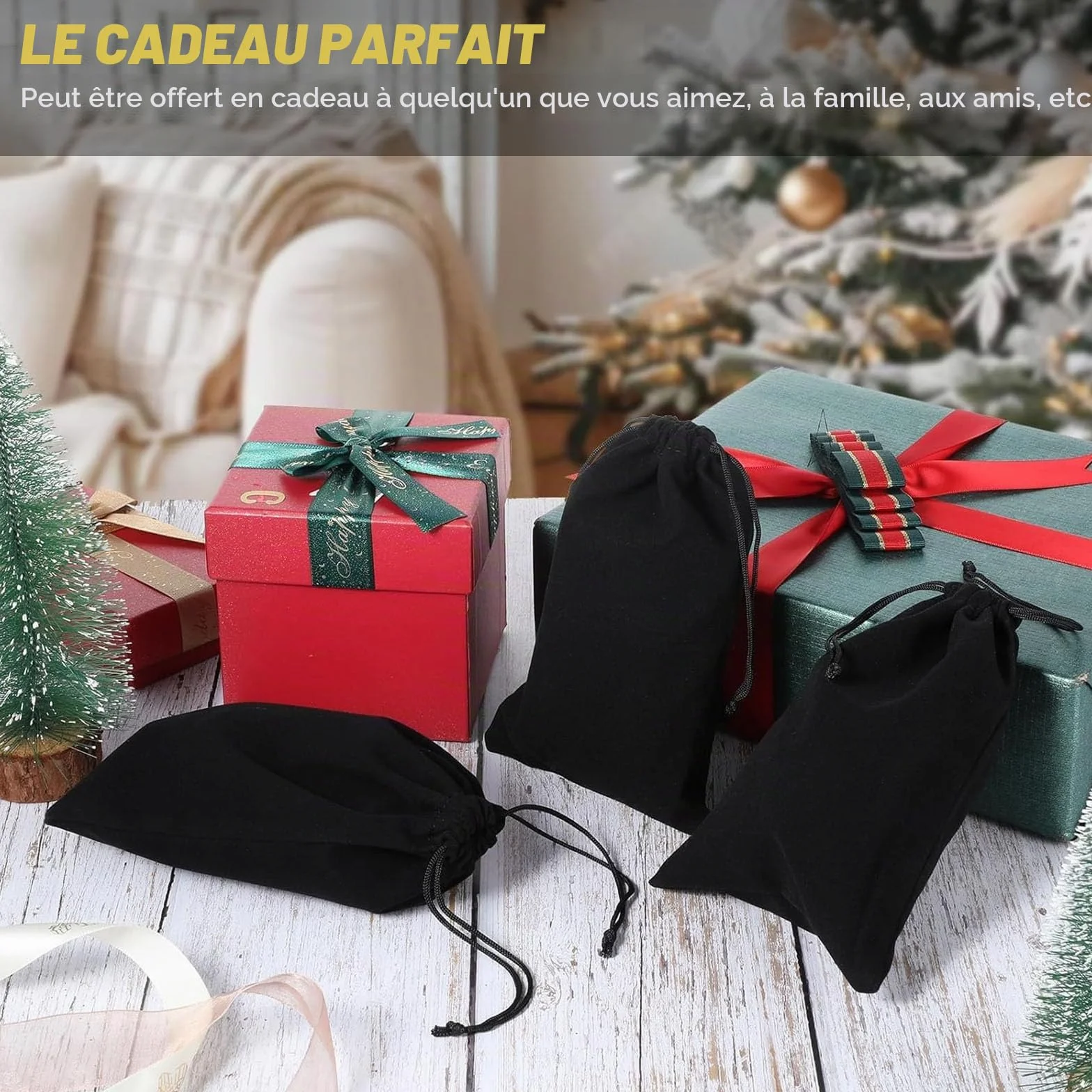 Pochette Velours Noir Pochon Bijoux avec Cordon Rangement Sac 9,5 x 14,5cm