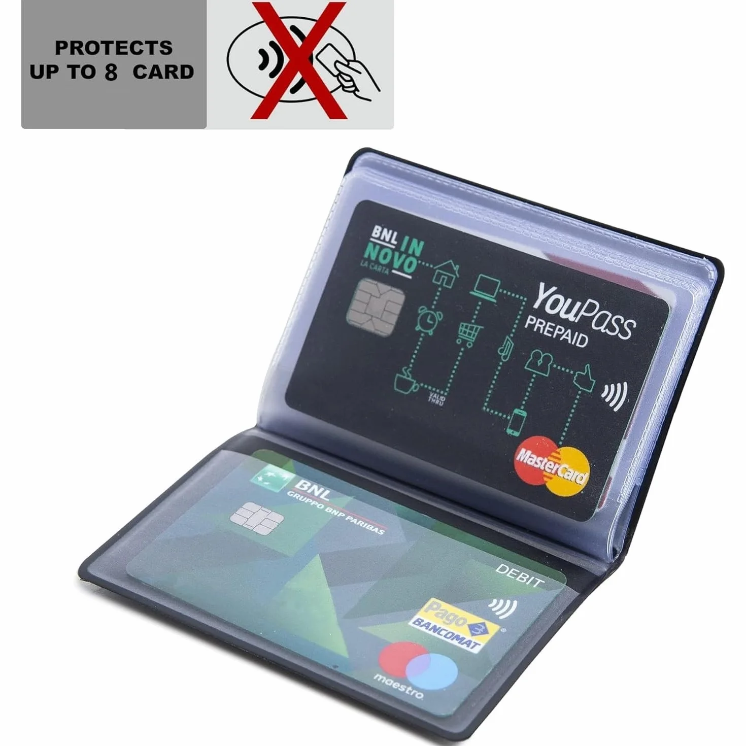 GAMBC® Portefeuille Anti RFID pour Cartes Bancaires, Porte-Carte Fin Semi-Rigide 8 Cartes Noir