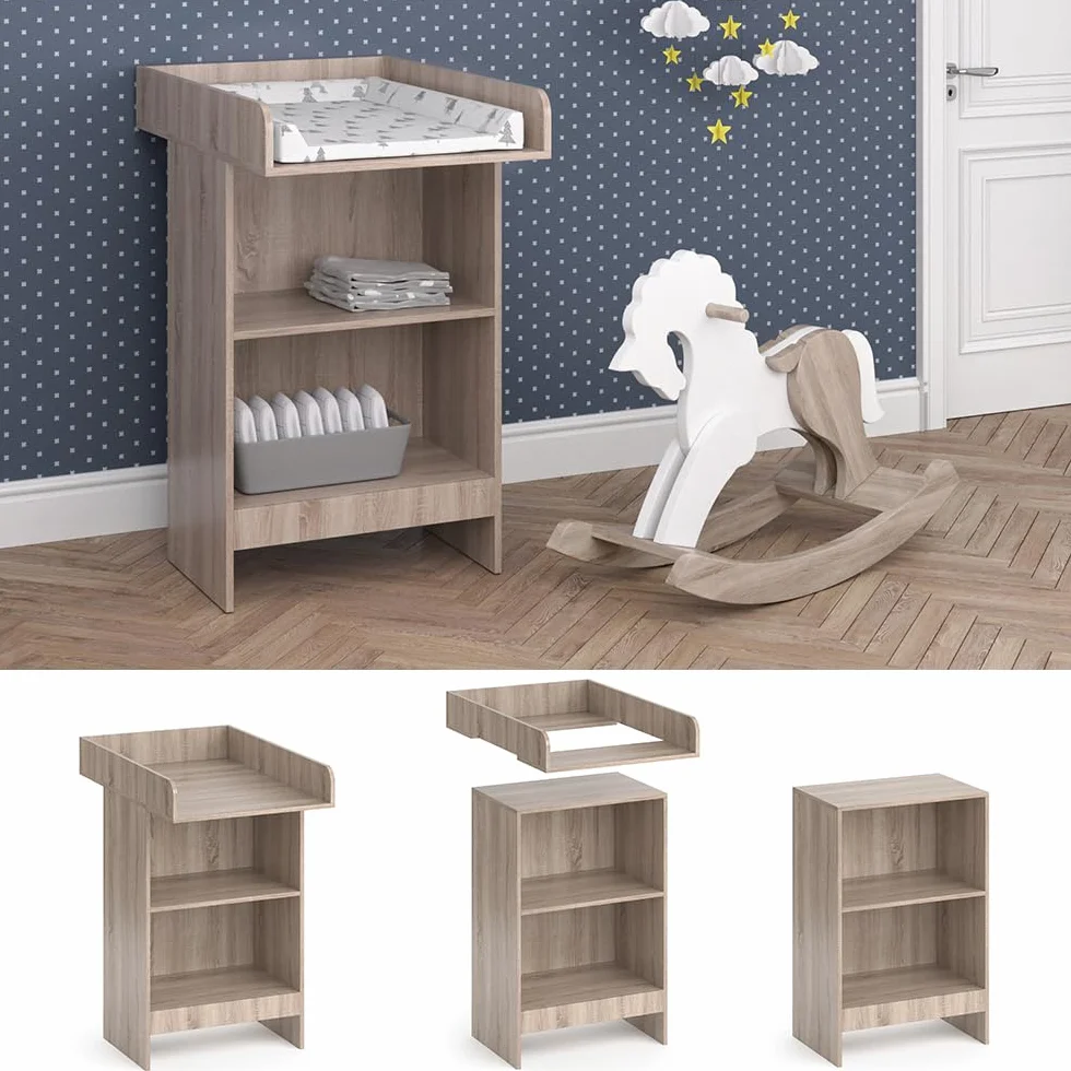 Vicco Commode à Langer Leo Sonoma 60x103cm avec étagère ouverte et plan à langer amovible