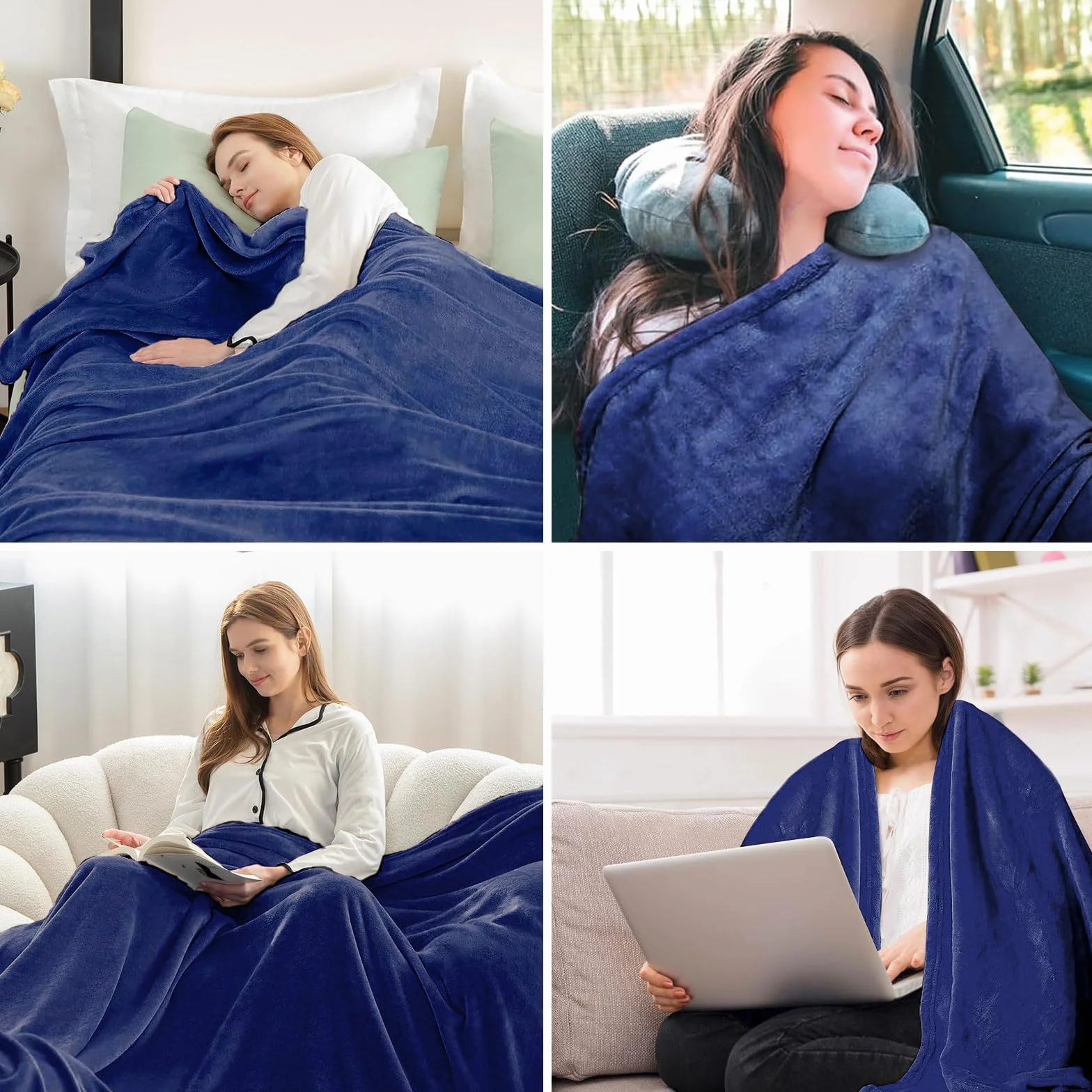 Couverture de voyage ultra légère 200 x 150 cm Bleu marine avec masque de sommeil et bouchons d'oreilles