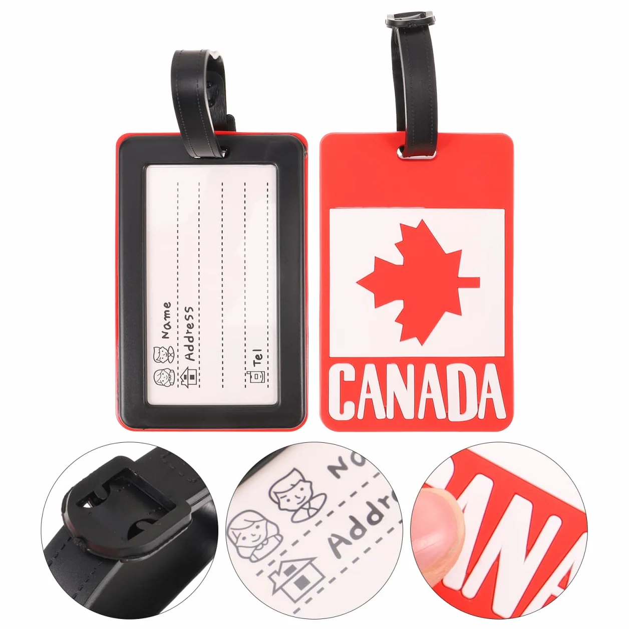Lot de 2 étiquettes de bagage drapeau du Canada Feuille d'érable Bannière nationale valise voyage identité