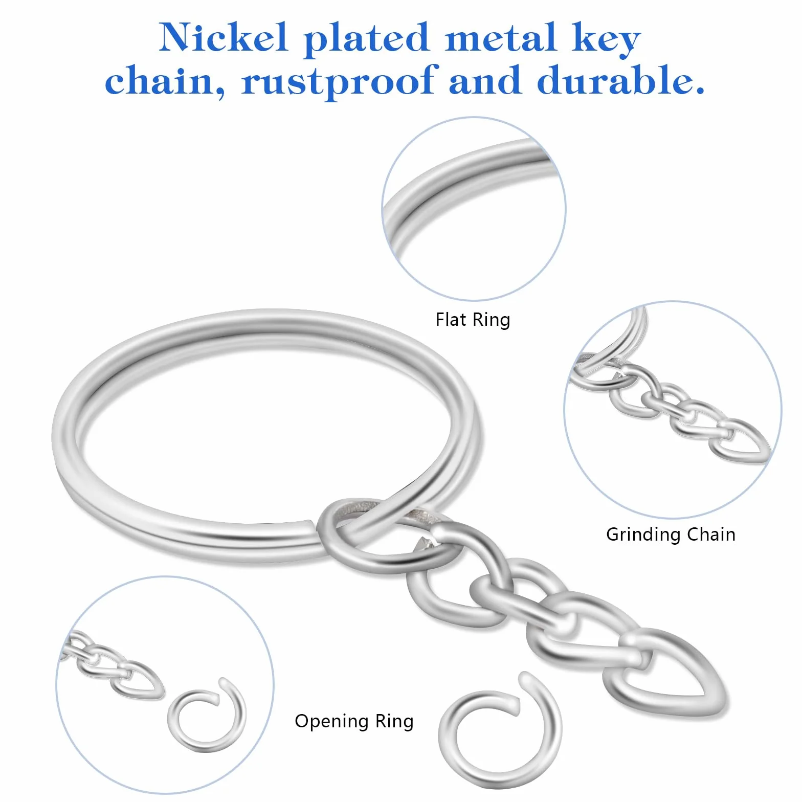 AiQInu 100 Pièces 25mm Anneaux Porte Clé avec Chaîne, Argent