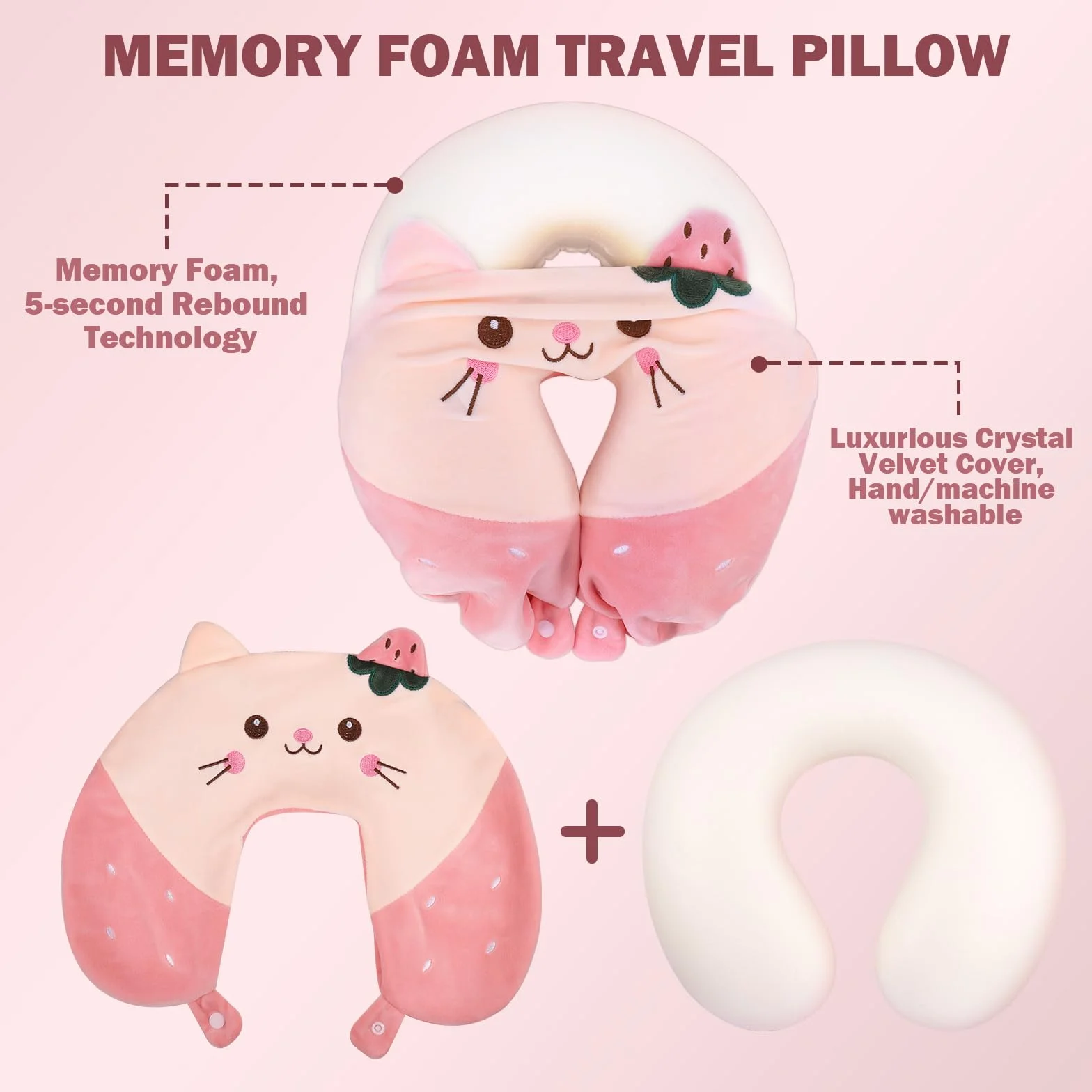 Oreiller de Voyage Enfants Mousse à Mémoire Souple avec Zips Dessin Animé Confortable pour Avion Voiture Camping