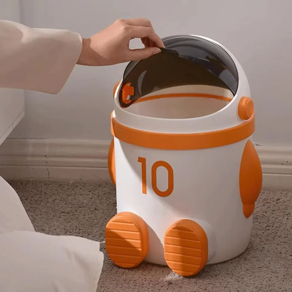 Poubelle Astronaute Grande Capacité avec Couvercle Marron Clair Décoration Intérieur