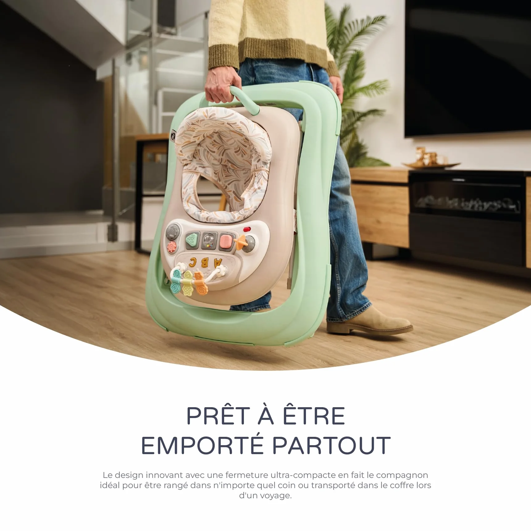 Trotteur BASIC PLUS pour bébé avec plateau de jeux interactif, sons, roues silicone, 3 hauteurs