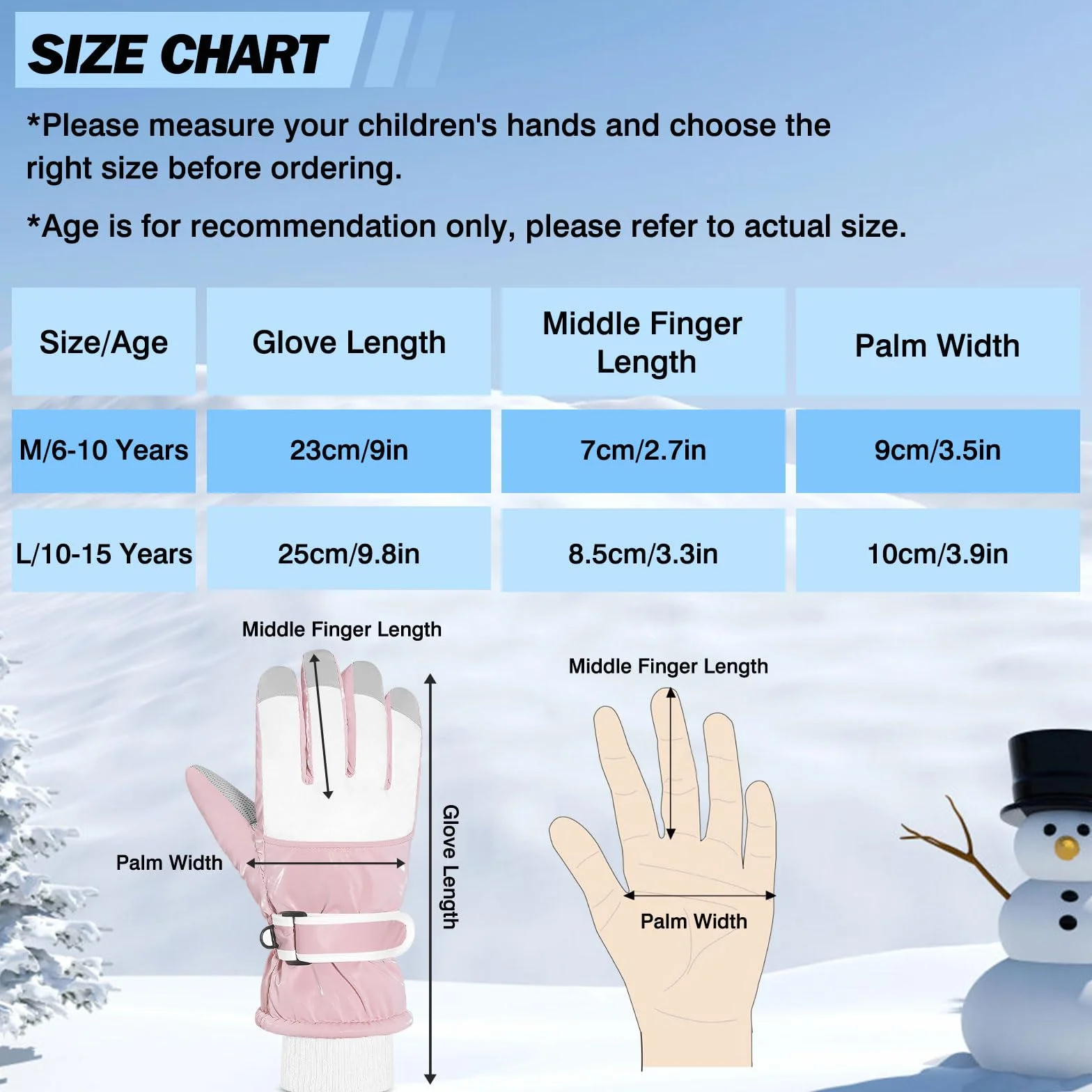 MoKo Gants de Ski Imperméables Enfants 6-15 Ans Coupe-Vent Neige Thermiques Bleu M