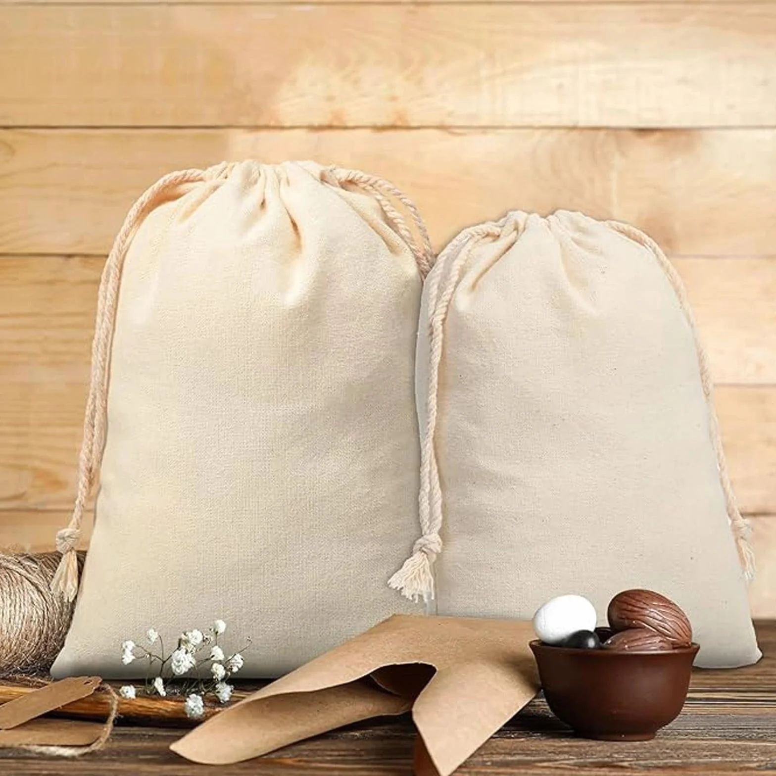 Sachets en Coton 15x20cm avec Cordon, 12 Pièces pour Calendrier de l'Avent, Lavande, DIY, Emballage Cadeau
