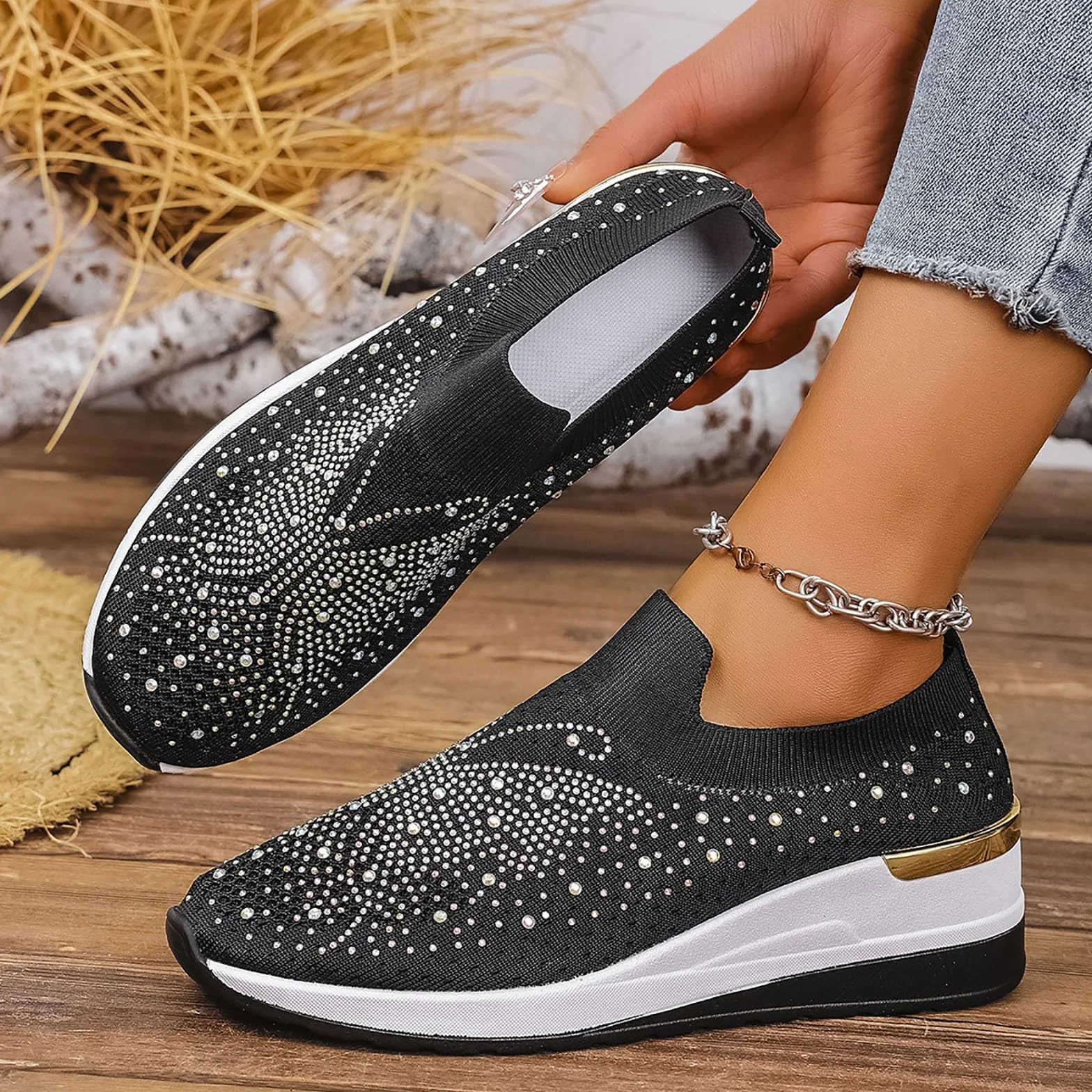 Baskets À Paillettes Tendance Pour Femmes, Chaussures Compensées Plateforme
