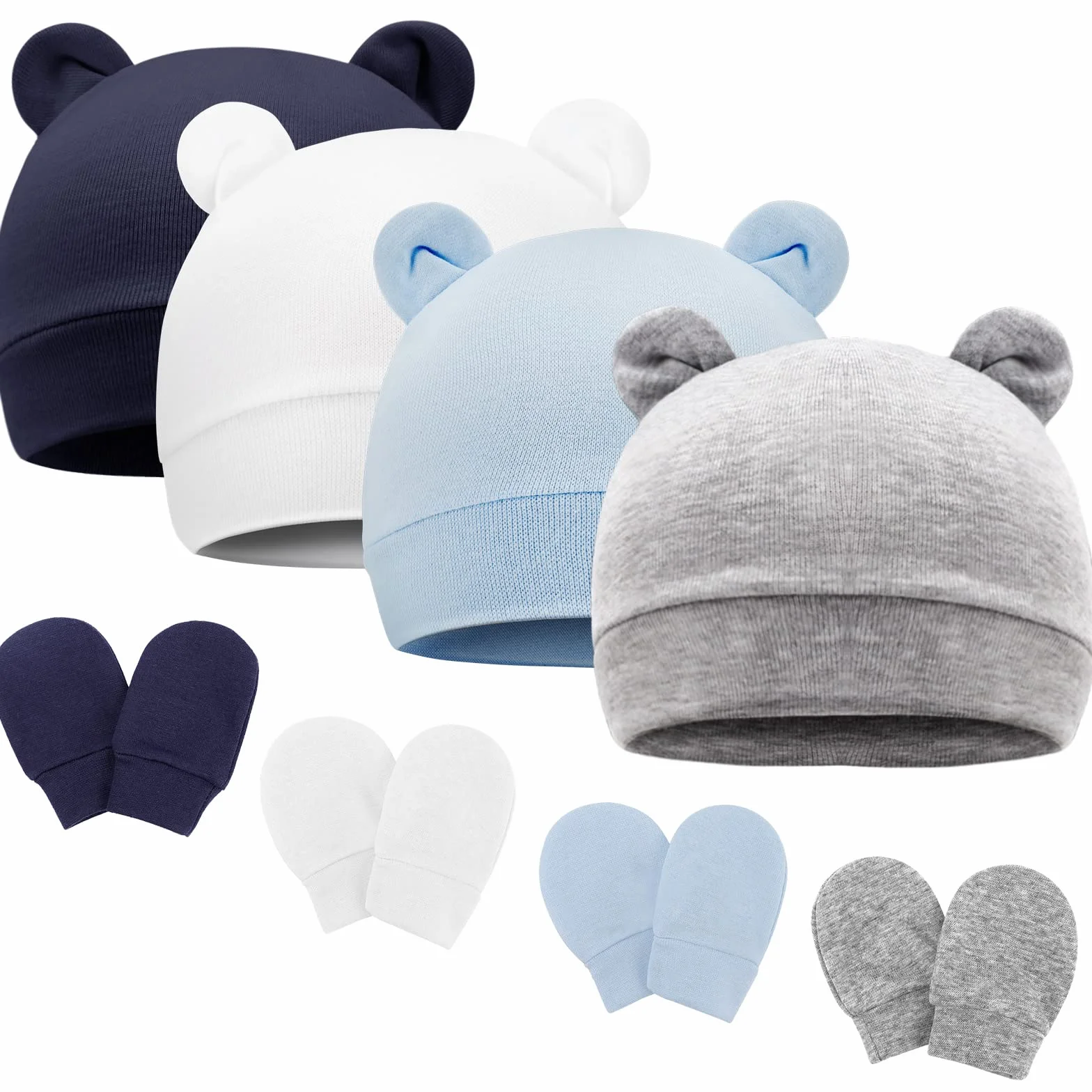 Bonnets de Naissance et Moufles de Protection Bébé Gants Bonnet Nouveau-né 0-6 Mois Taille Unique
