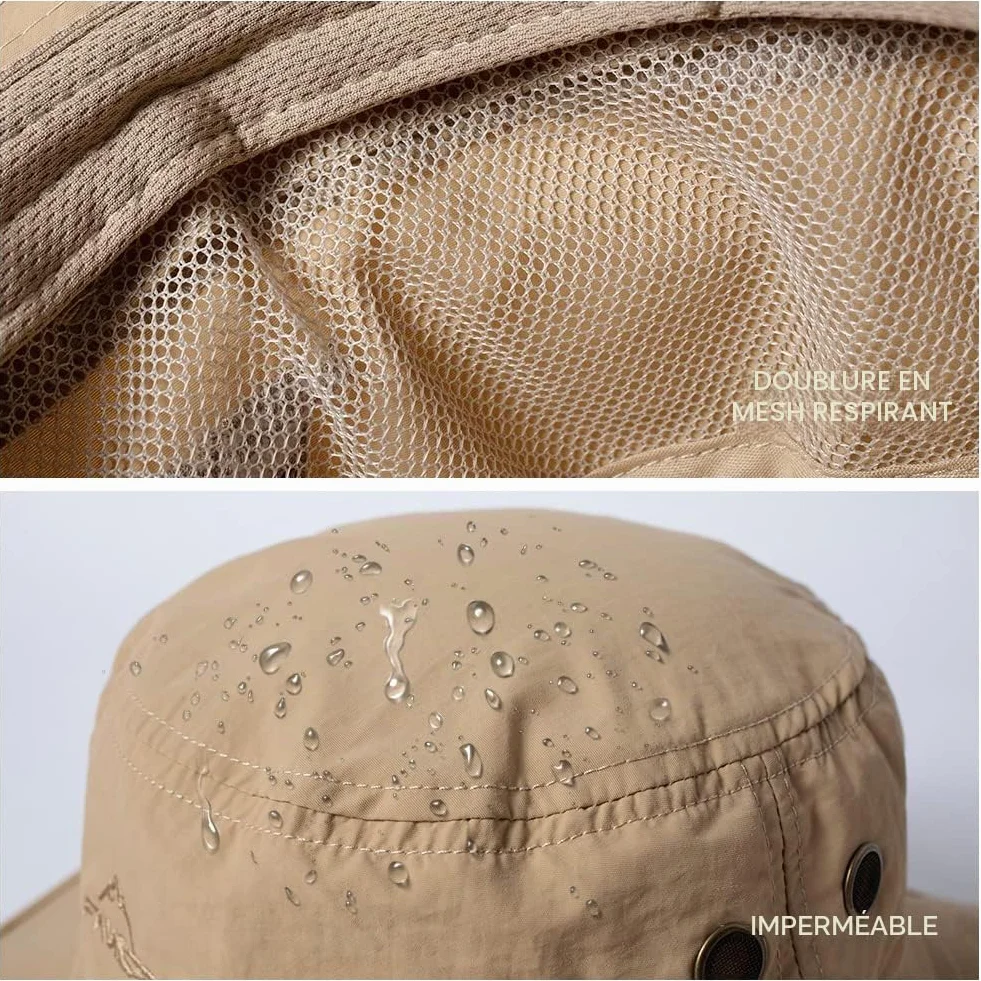 Comhats Grand chapeau de soleil pour homme XL-XXL, large bord UV Safari, imperméable coupe-vent 60-66 cm