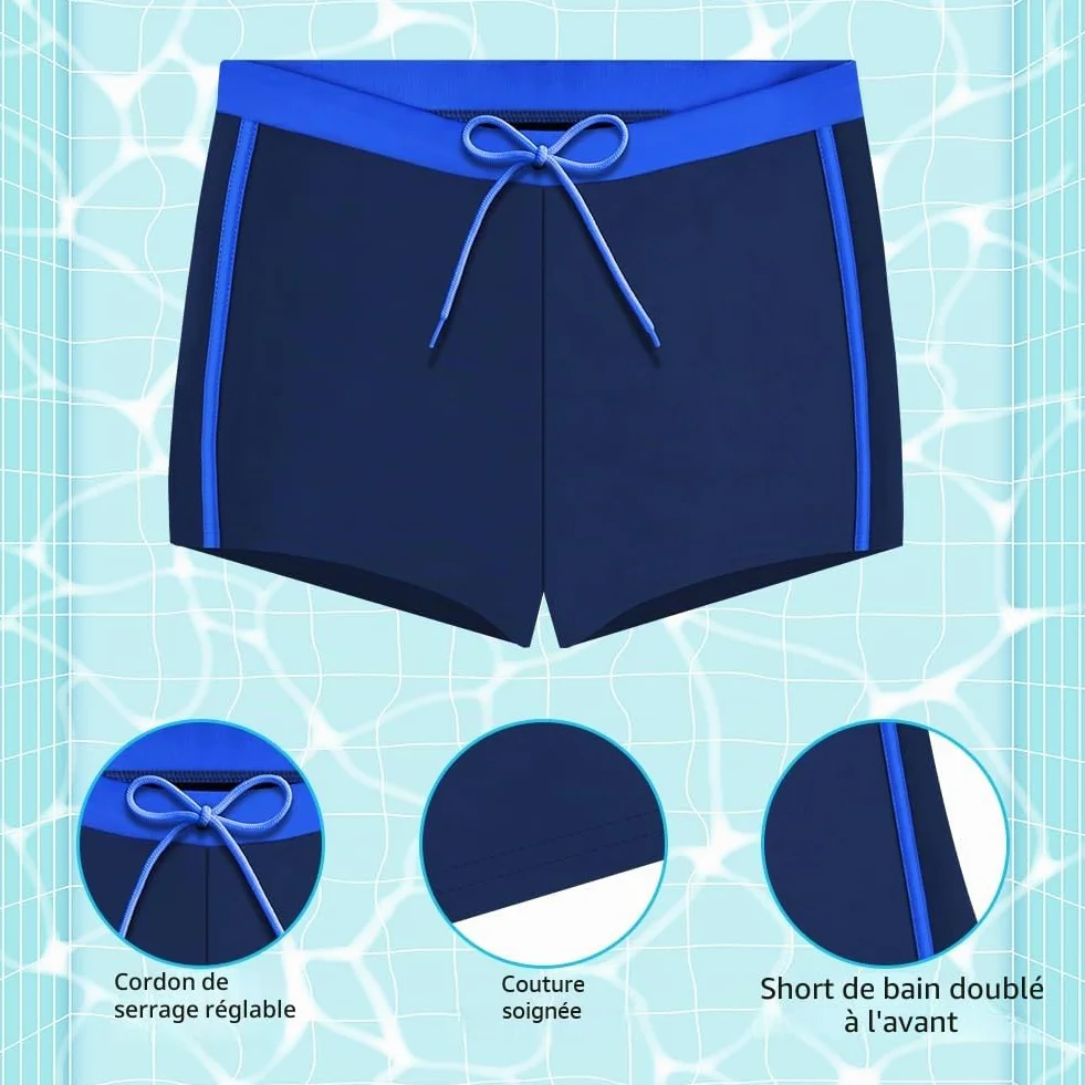 Boxer Shorts de Bain Vintage Garçon 128-164 cm, Noir & Marine, Séchage Rapide