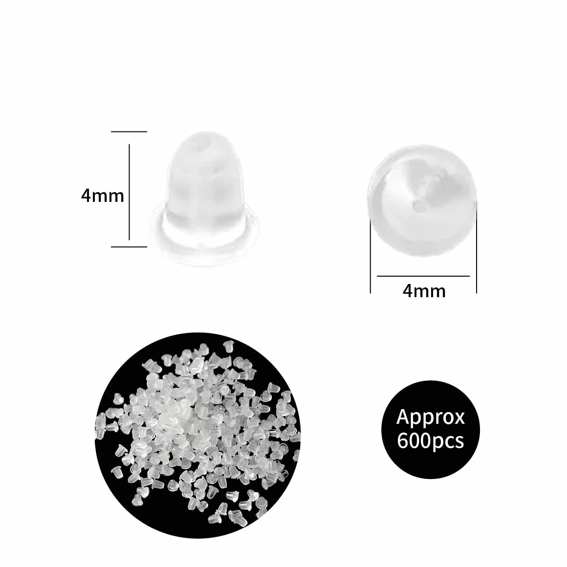 Fermetures à bille hypoallergéniques pour boucles d'oreilles en caoutchouc transparent, lot de 600 attaches de sécurité