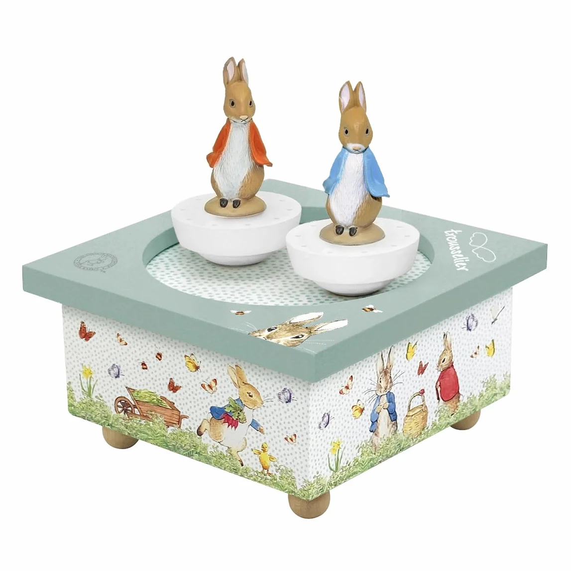 TROUSSELIER Pierre Lapin Peter Rabbit Boîte à Musique Bébé Dancing en Bois Figurines Amovibles Cadeau Naissance Mozart