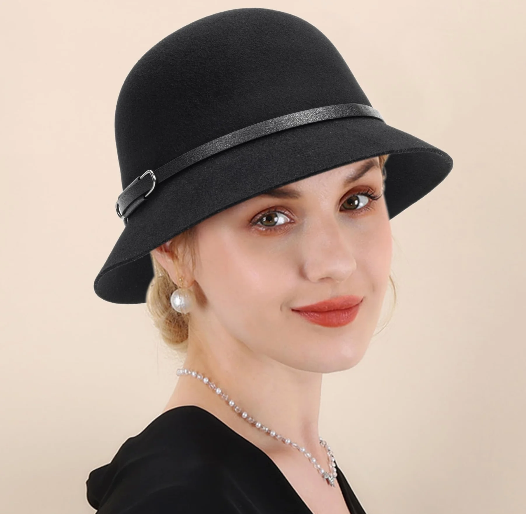 Chapeau cloche vintage années 1920 en feutre de laine pour femme hiver