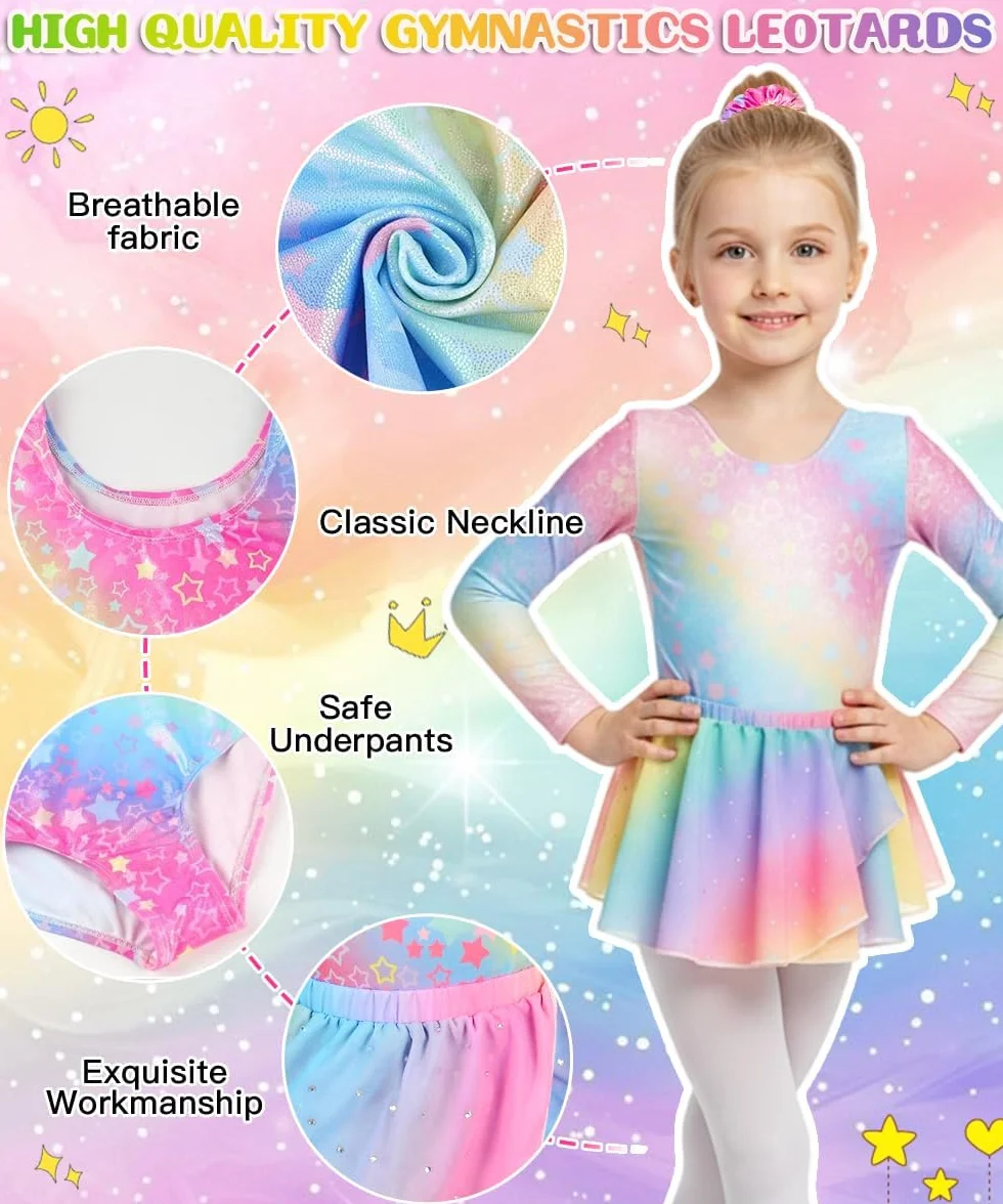 Justaucorps Gymnastique Fille Ensemble 5 Pièces Sans Manches Tenue Danse Ballet 4-9 Ans