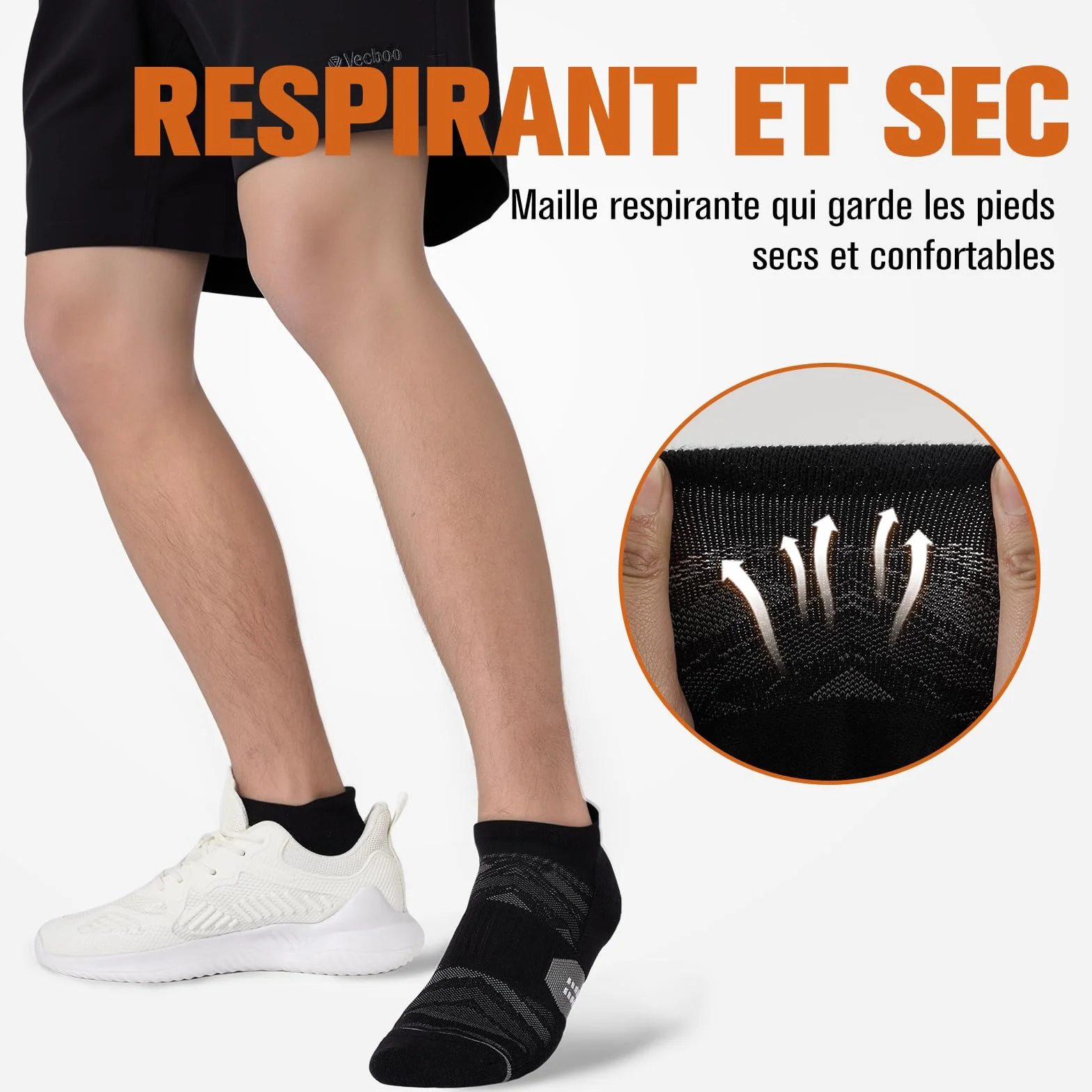 Niorasen Chaussettes de Sport Homme Femme, Chaussettes Basses Coton Respirantes Compression Légère Anti-Ampoules Lot de 6