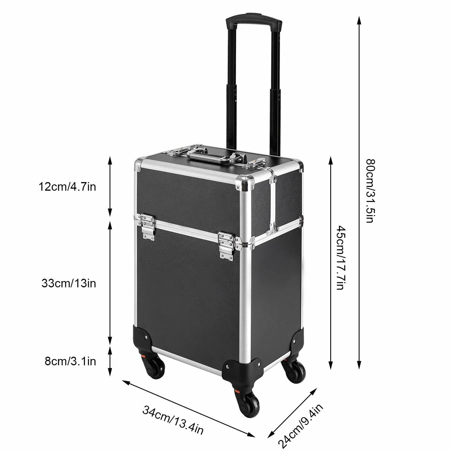 Mallette de Maquillage à Roulettes Professionnel, Valise Coiffure avec Compartiment Extensible, Noir