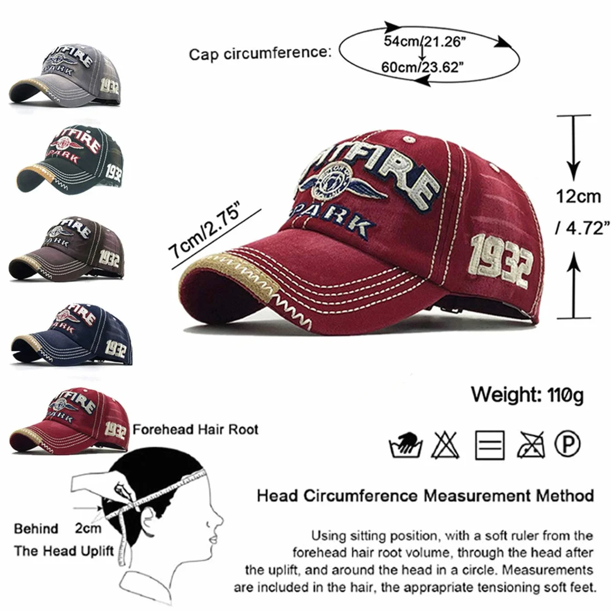 Casquette de Baseball Retro Ajustable Boucle en Metal Unisexe Homme Femme