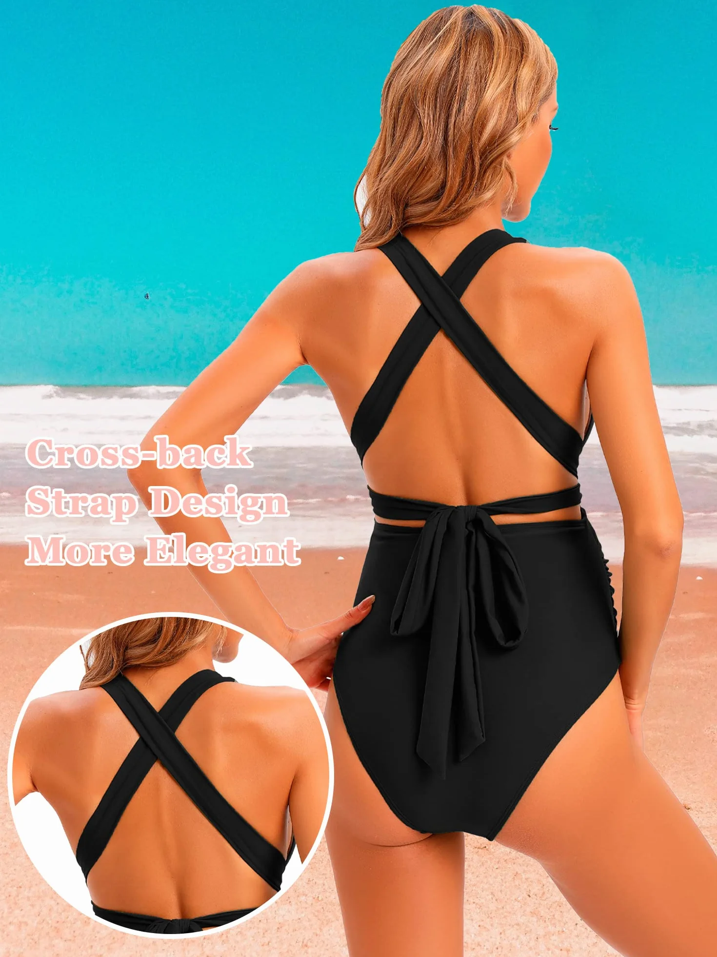 Femme Maillot de Bain Grossesse 1 Pièce Maternité Col en V Profond Ajustable Croisé Dos