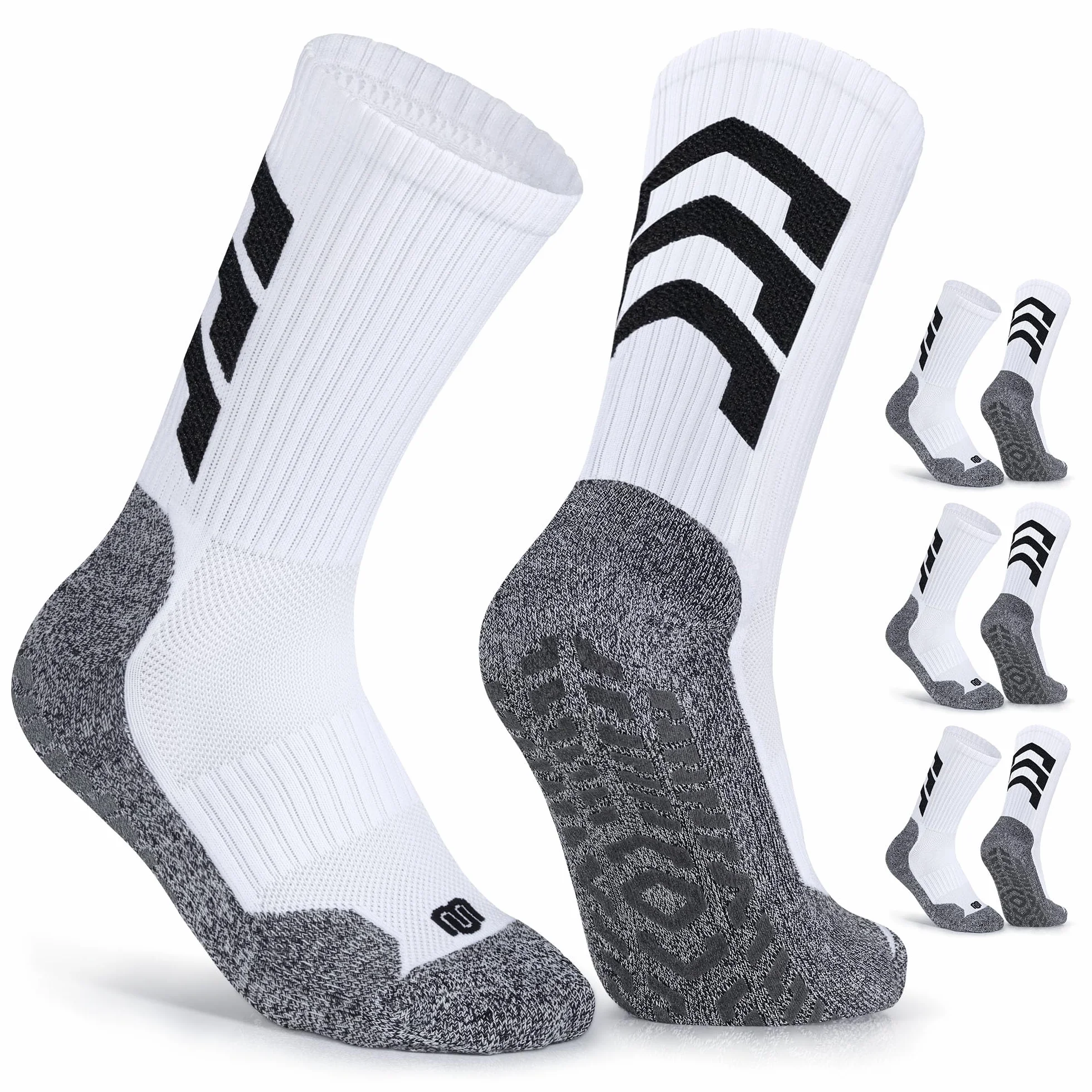 CLOSEMATE Chaussettes Antidérapantes Homme Femme Sport Football Randonnée 35-38 39-42 43-46 Blanc Noir 3 Paires
