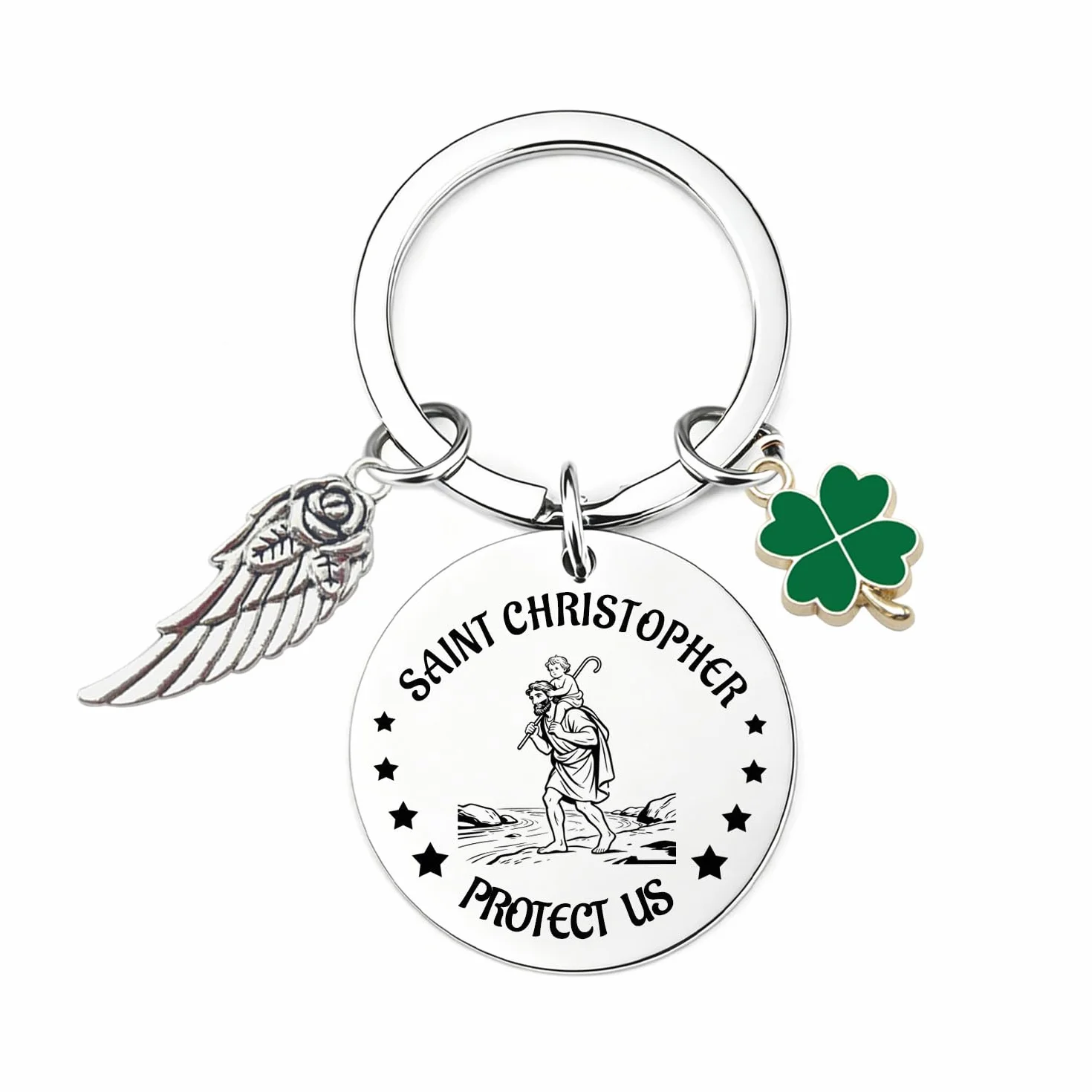 Porte-clés Saint Christophe Médaille Protection Voyageurs Bijoux Homme Femme Cadeau Voiture