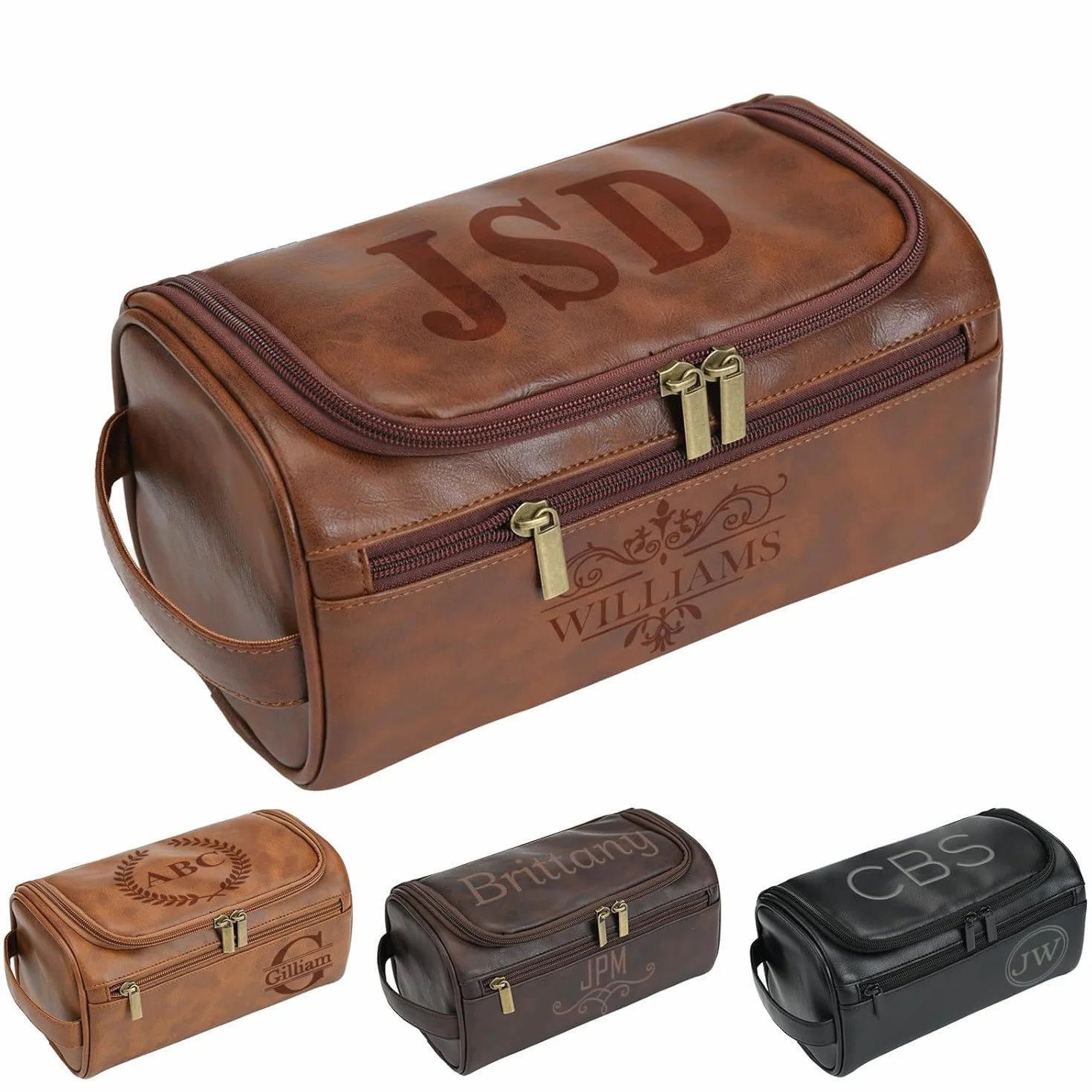 Trousse de toilette à suspendre personnalisée pour homme, sac en cuir PU monogrammé gravé au laser, poches double face, organisateur de voyage