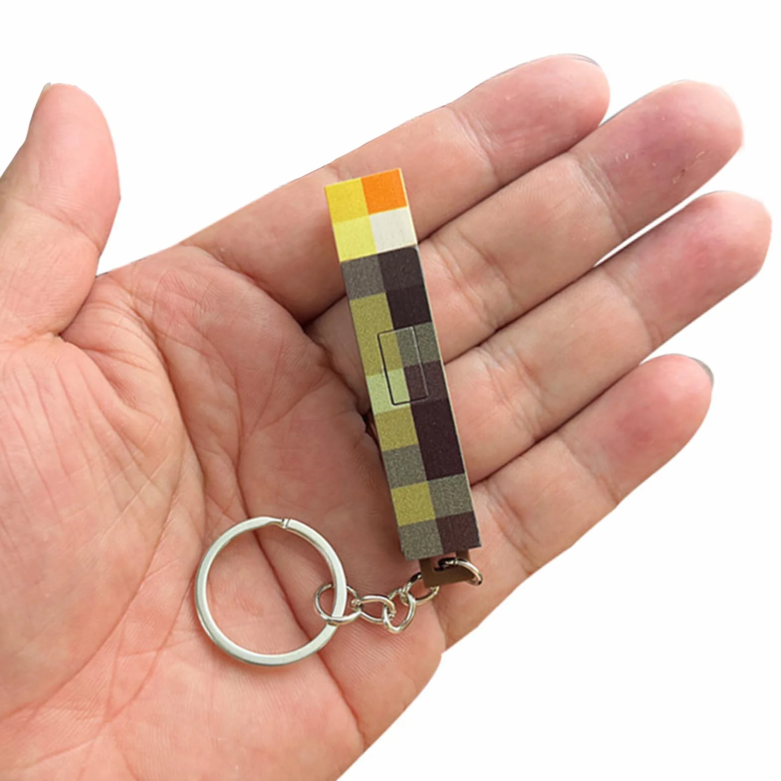 Porte-clés Torche Pixel avec éclairage 6,5 cm modèle jeu câble pour passionnés jeux déplacement décoration sac à dos