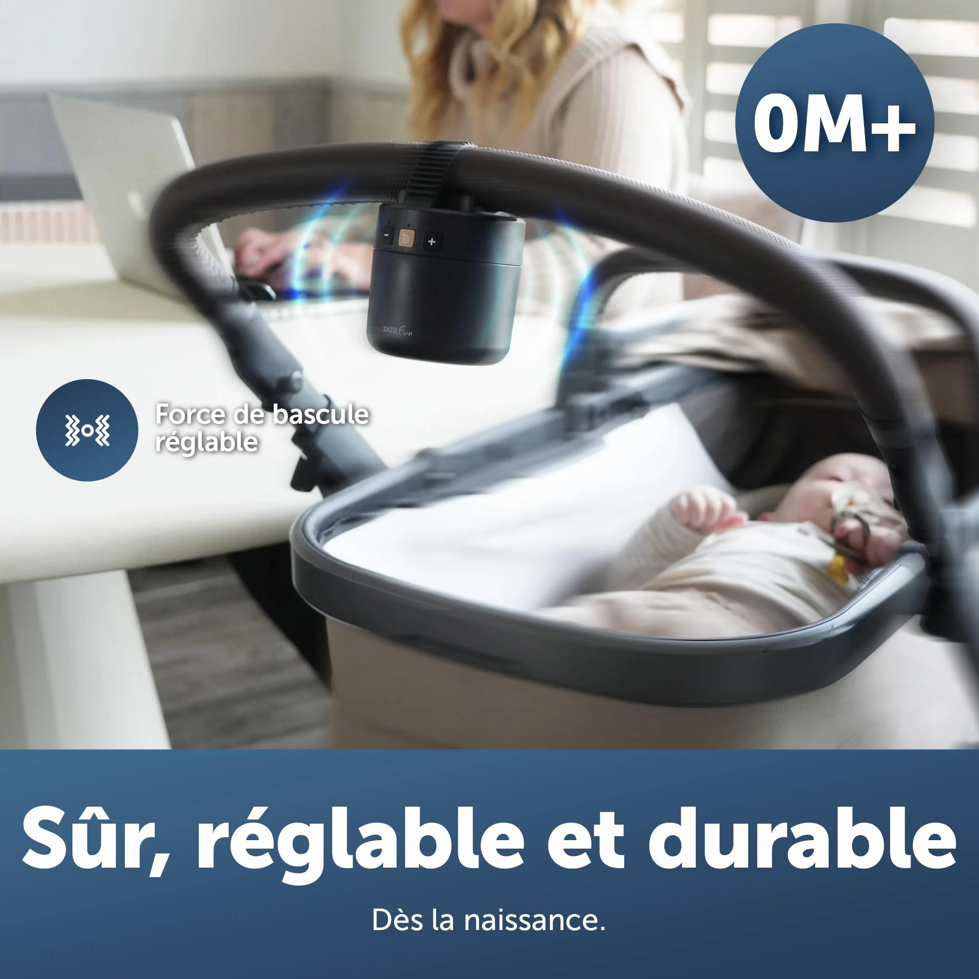 ZAZU Roxy Baby Rocker – Balançoire électrique avec capteur de pleurs, arrêt automatique 40 min, rechargeable USB