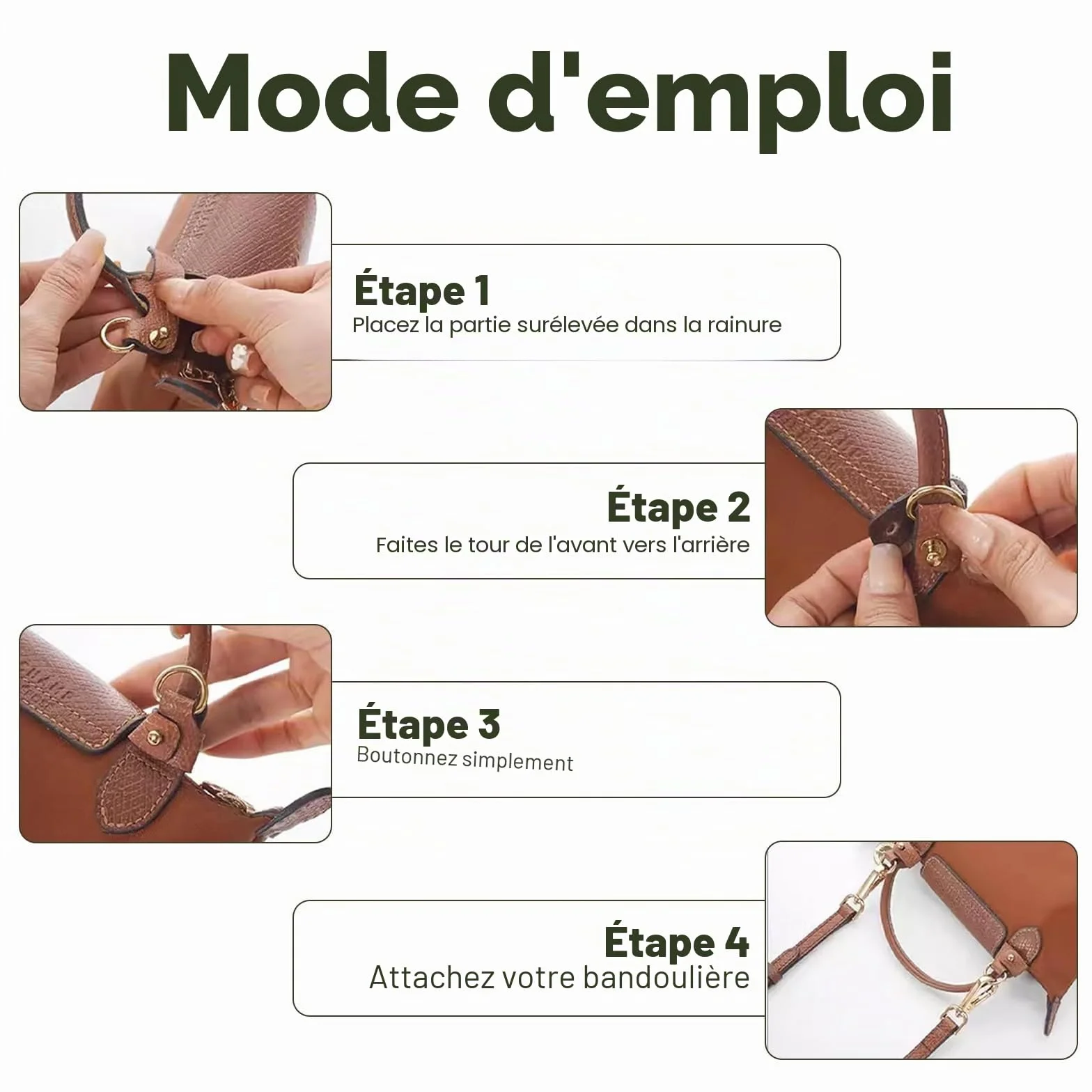 Bandoulière Compatible avec Longchamp, Bandoulière Sac Réglable, Vert Foncé