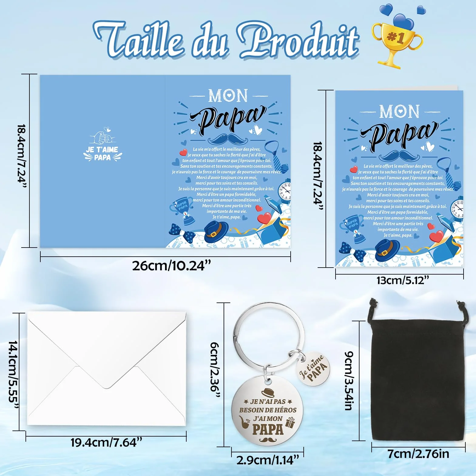Porte-Clés Carte Je t'aime Papa avec Enveloppe Cadeau Fête des Pères
