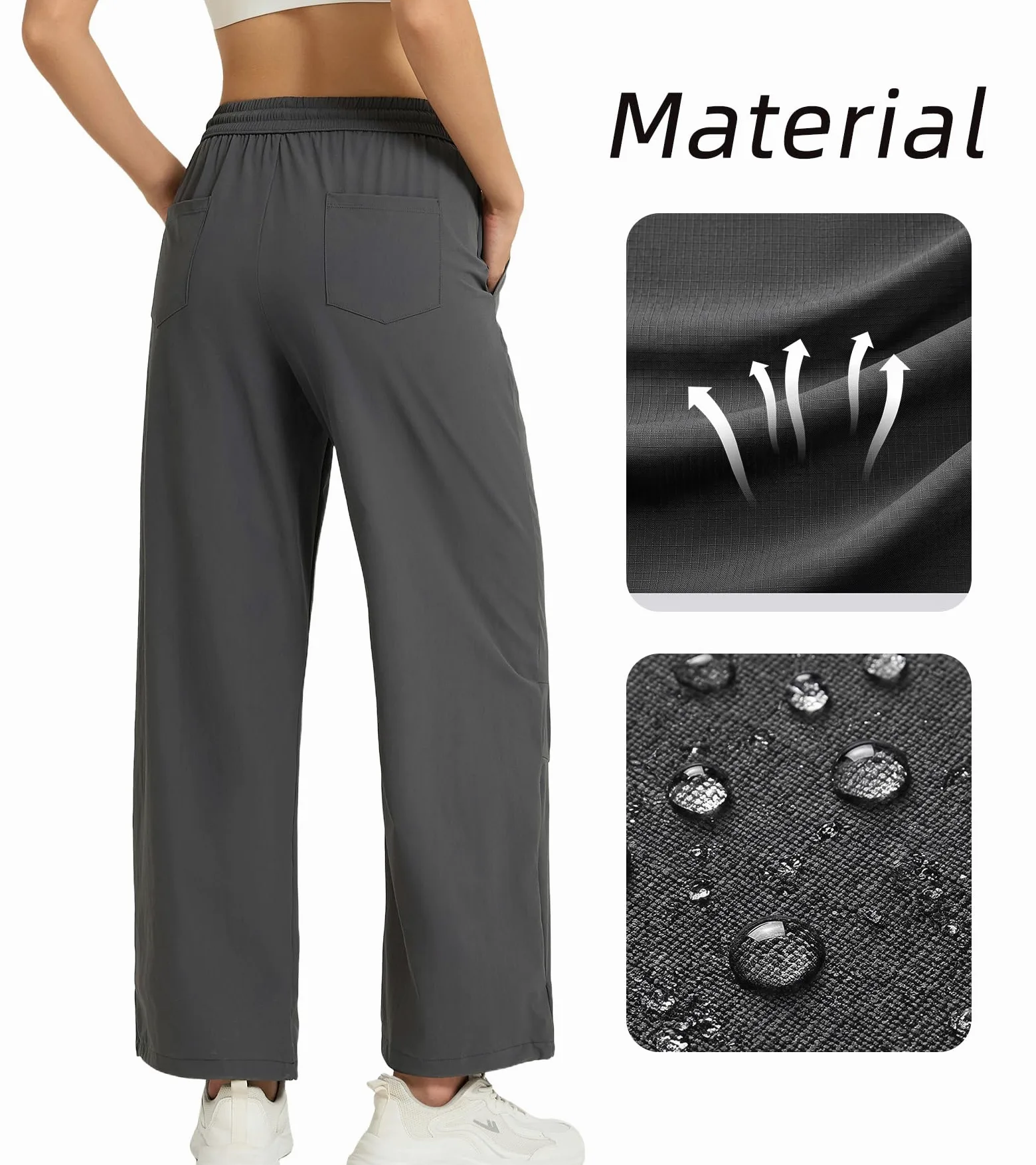 adorence Jogging Femme Large,4 Poches,Pantalon Sport | Taille Elastique avec Cordon, Chevilles Reglables, Pantalon Large, 90% Nylon 10% Elasthanne, Respirant