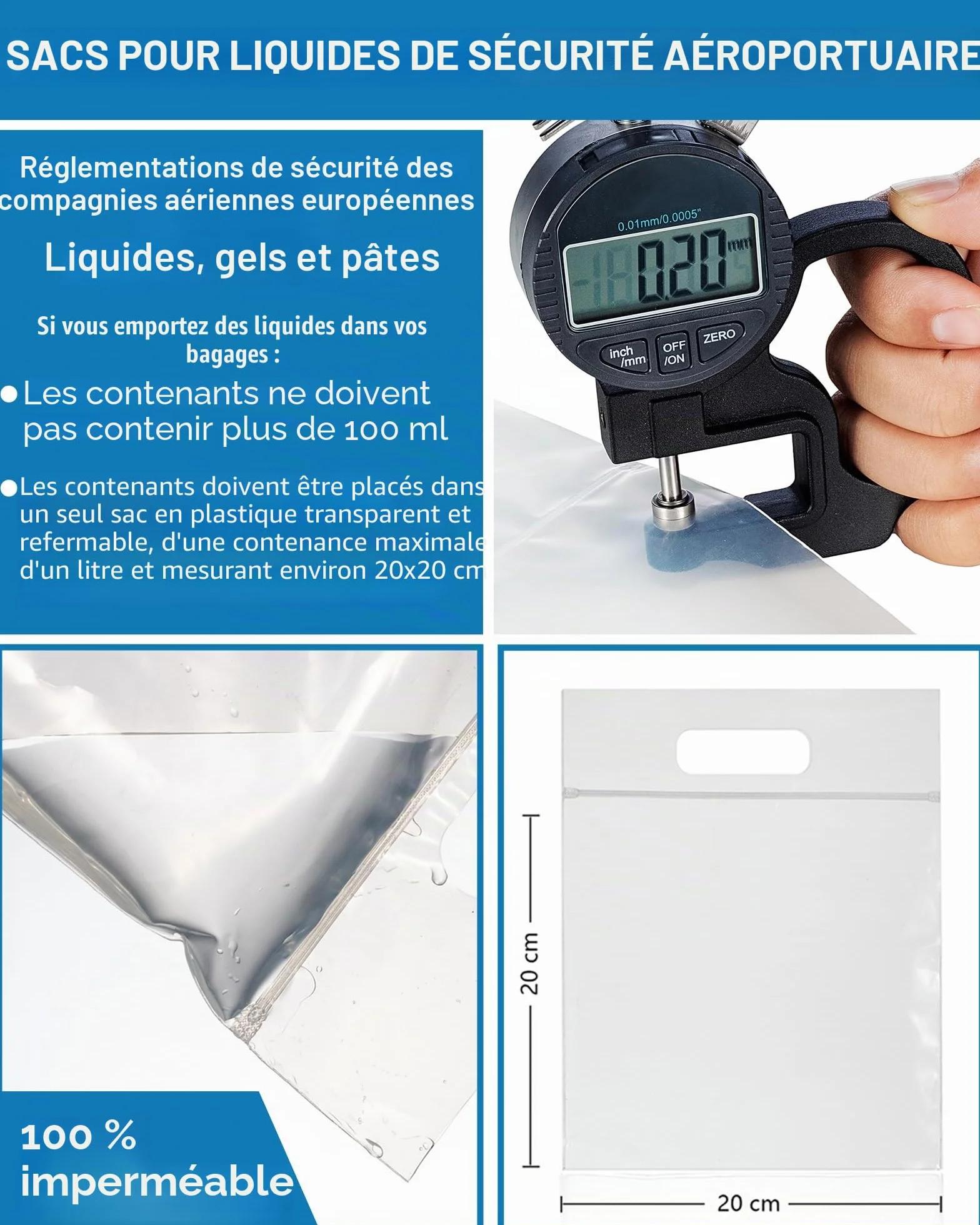 Kit de Voyage Transparent Trousse de Toilette 5pcs Bouteilles Vides 100ml Étiquettes Vierges Feutres Encre Permanente