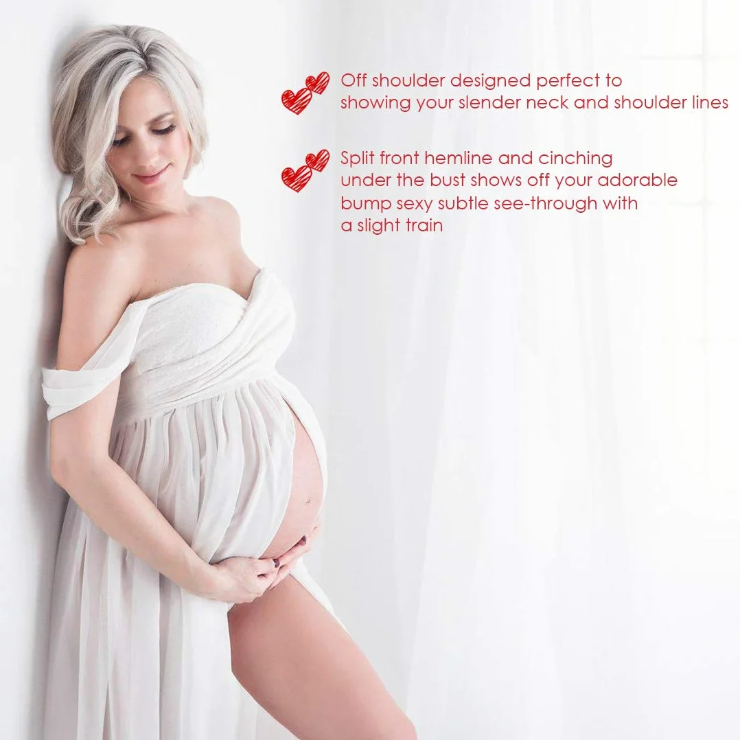 FEOYA Robe Maternité Maxi Femmes Enceintes Épaules Dénudées Sans Bretelles Blanc M