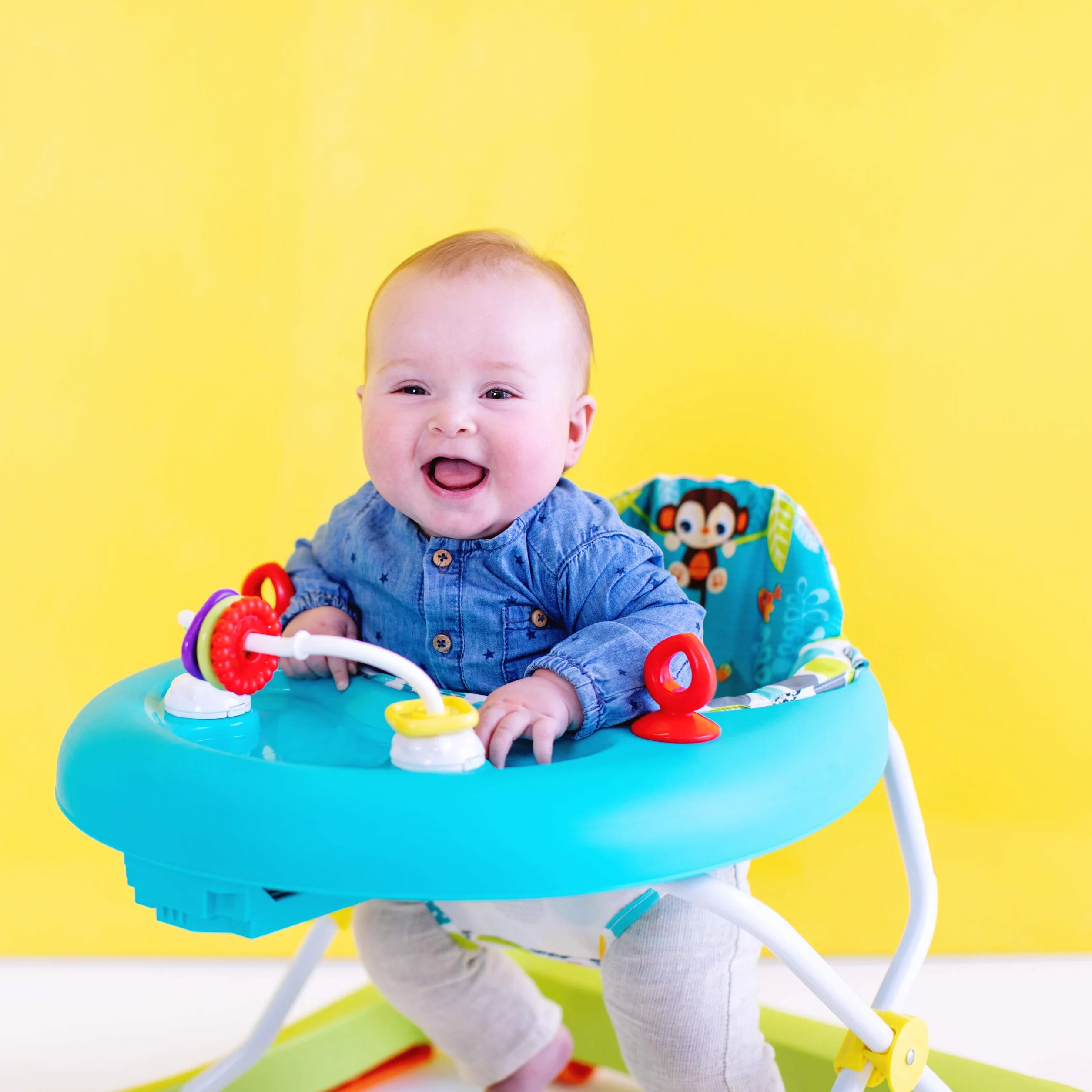 Bright Starts Trotteur Bébé Pliable Giggling Safari Vert/Bleu 6 Mois+