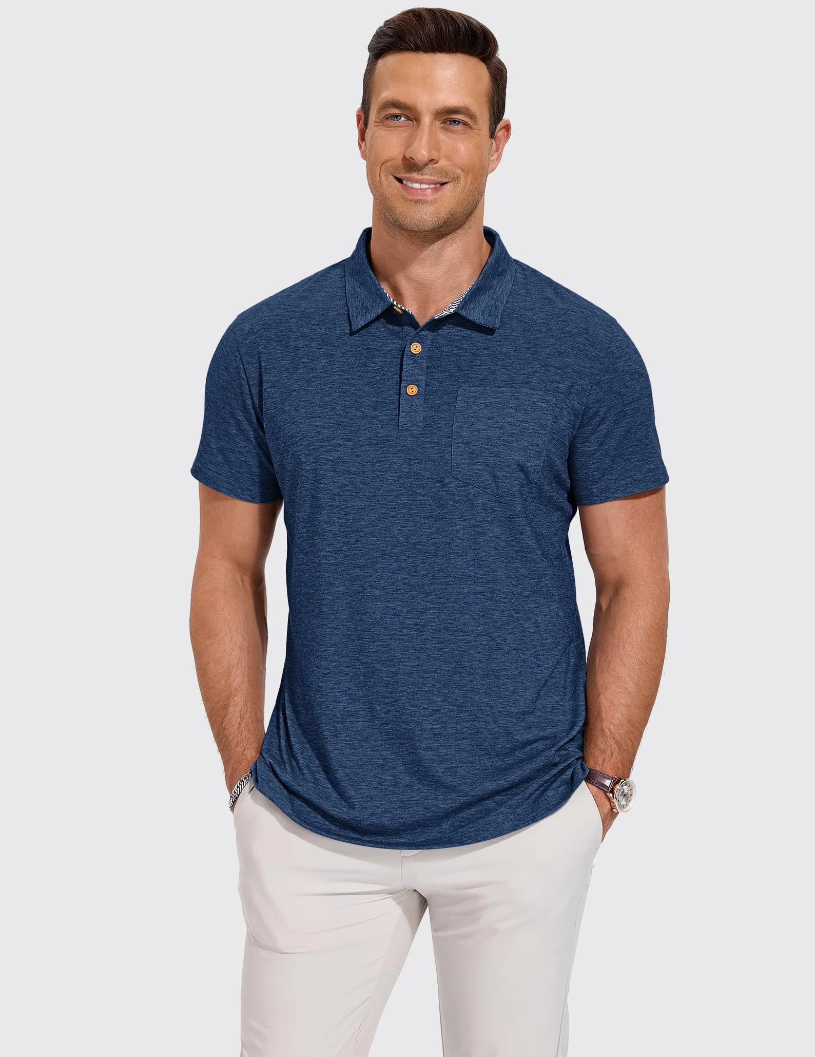 Poloshirt Homme Manches Courtes Coton avec Poche Poitrine M-4XL