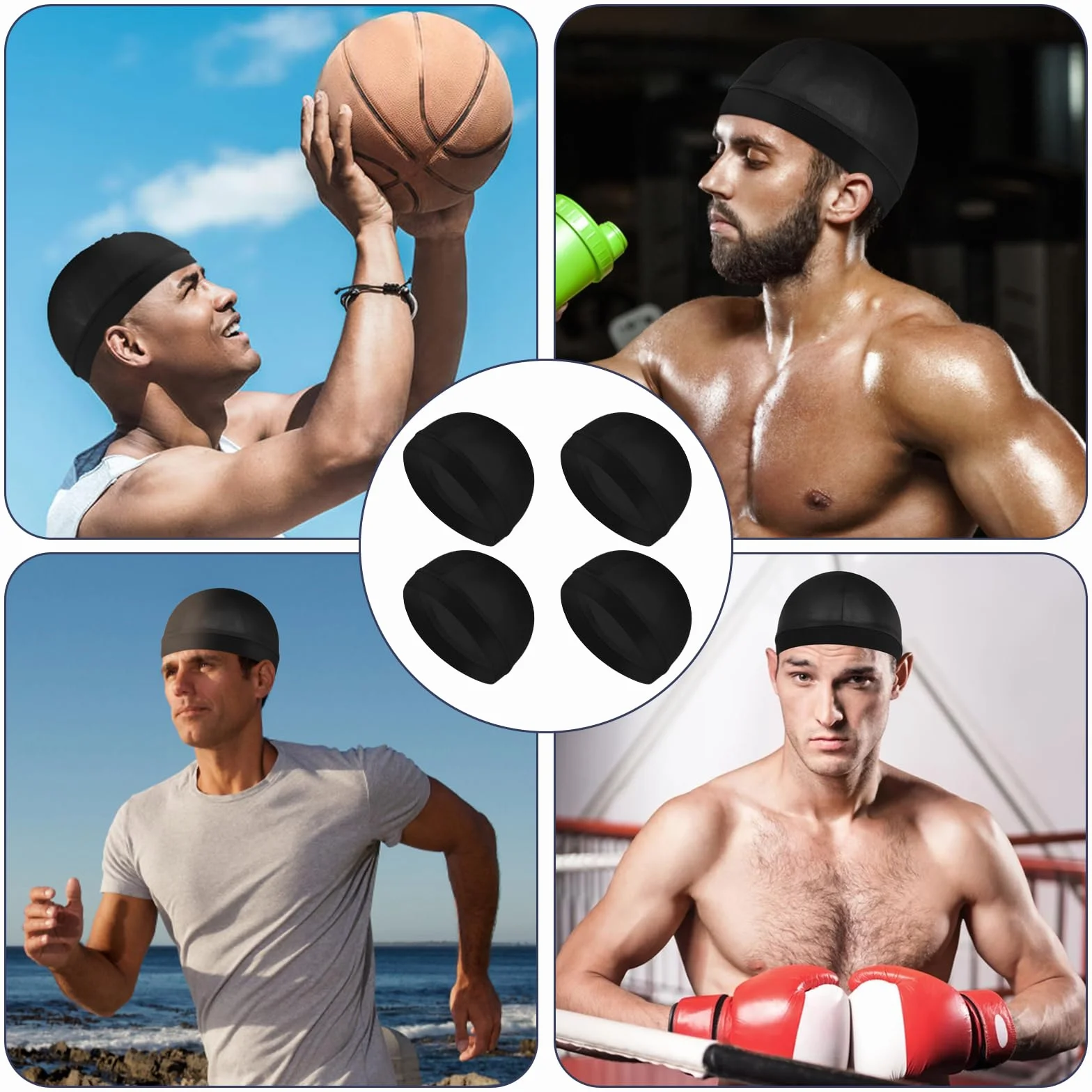 Giantree Lot de 4 bonnets ondulés soyeux Durag Headwear en satin pour homme