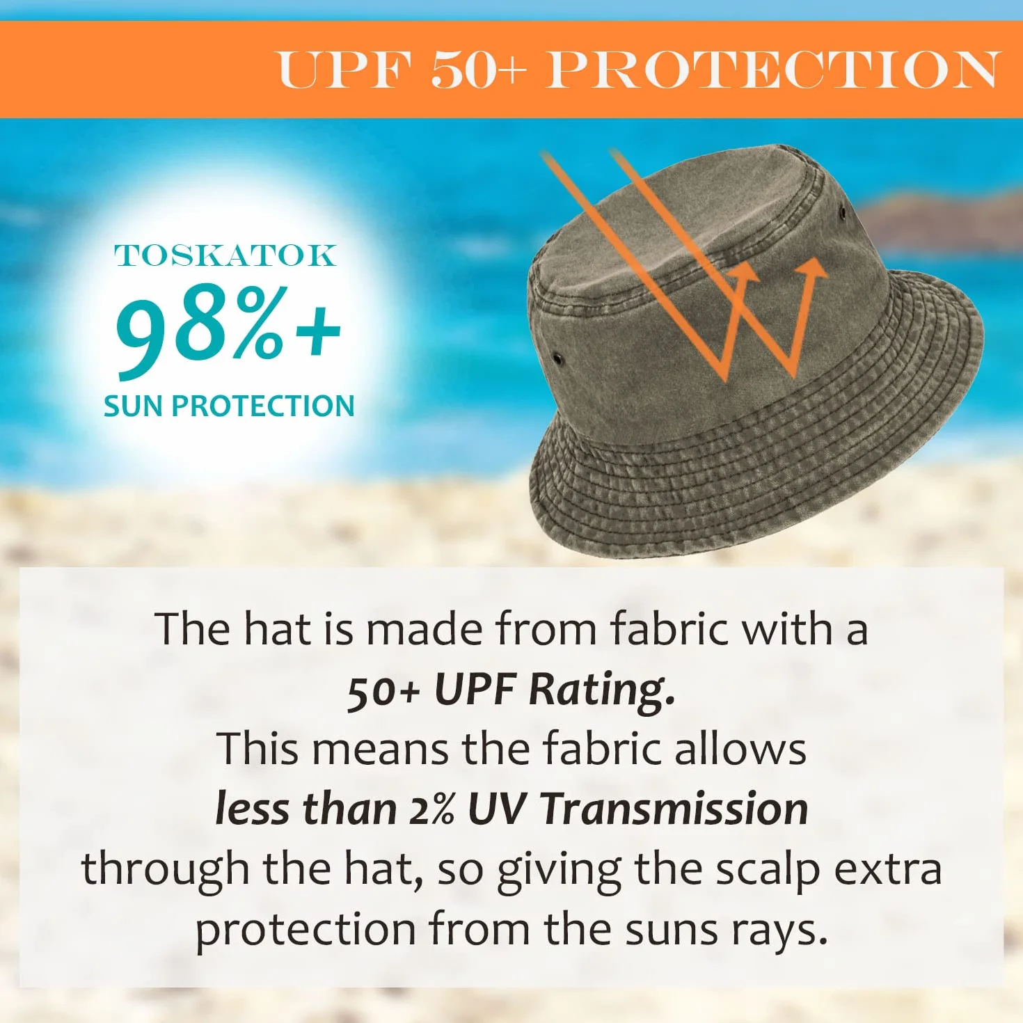 TOSKATOK Chapeau de pêcheur en Pur Coton délavé Protection Solaire UV Respirant