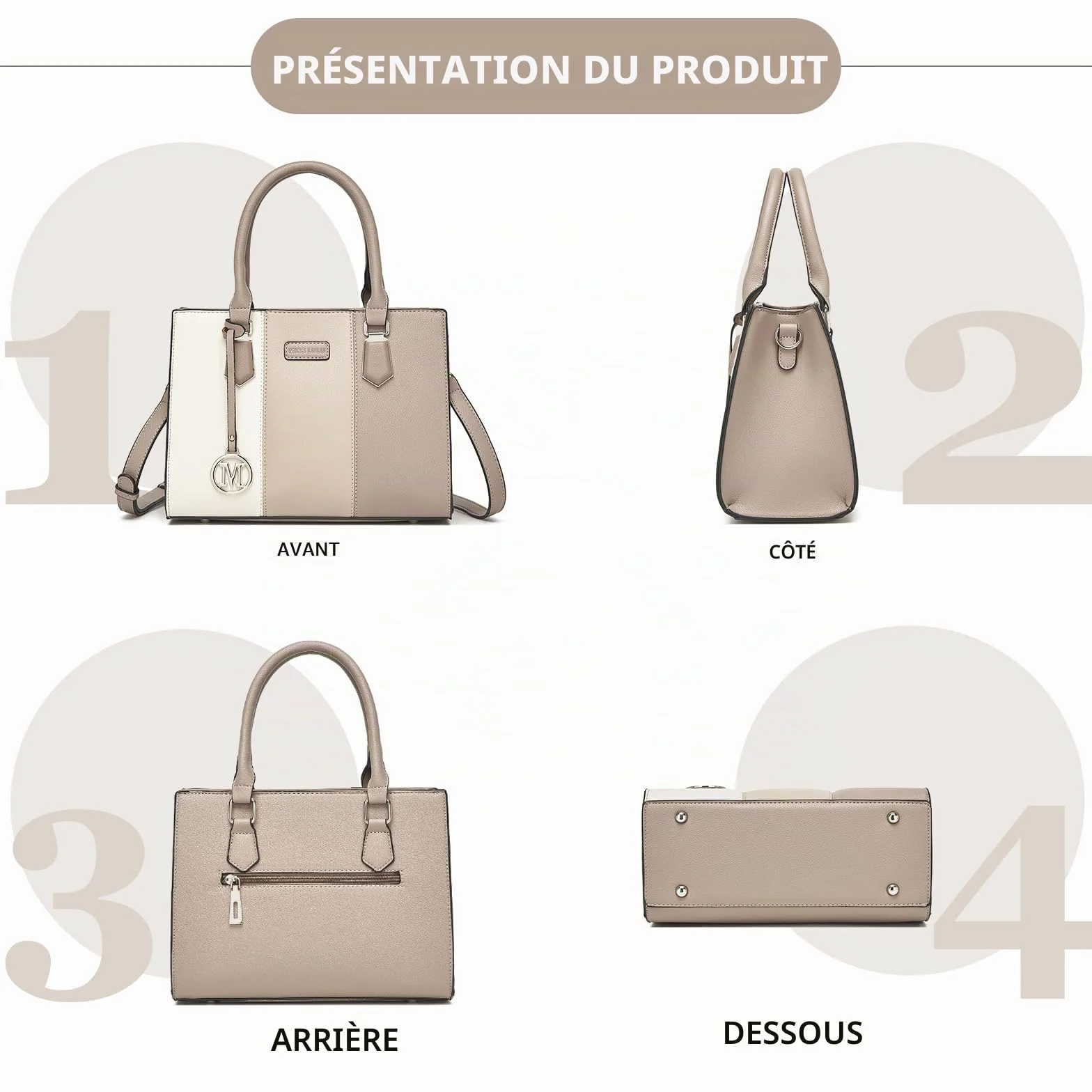Miss Lulu Sac à Main Femmes Luxe Bandoulière Cabas Tri-Coloré PU