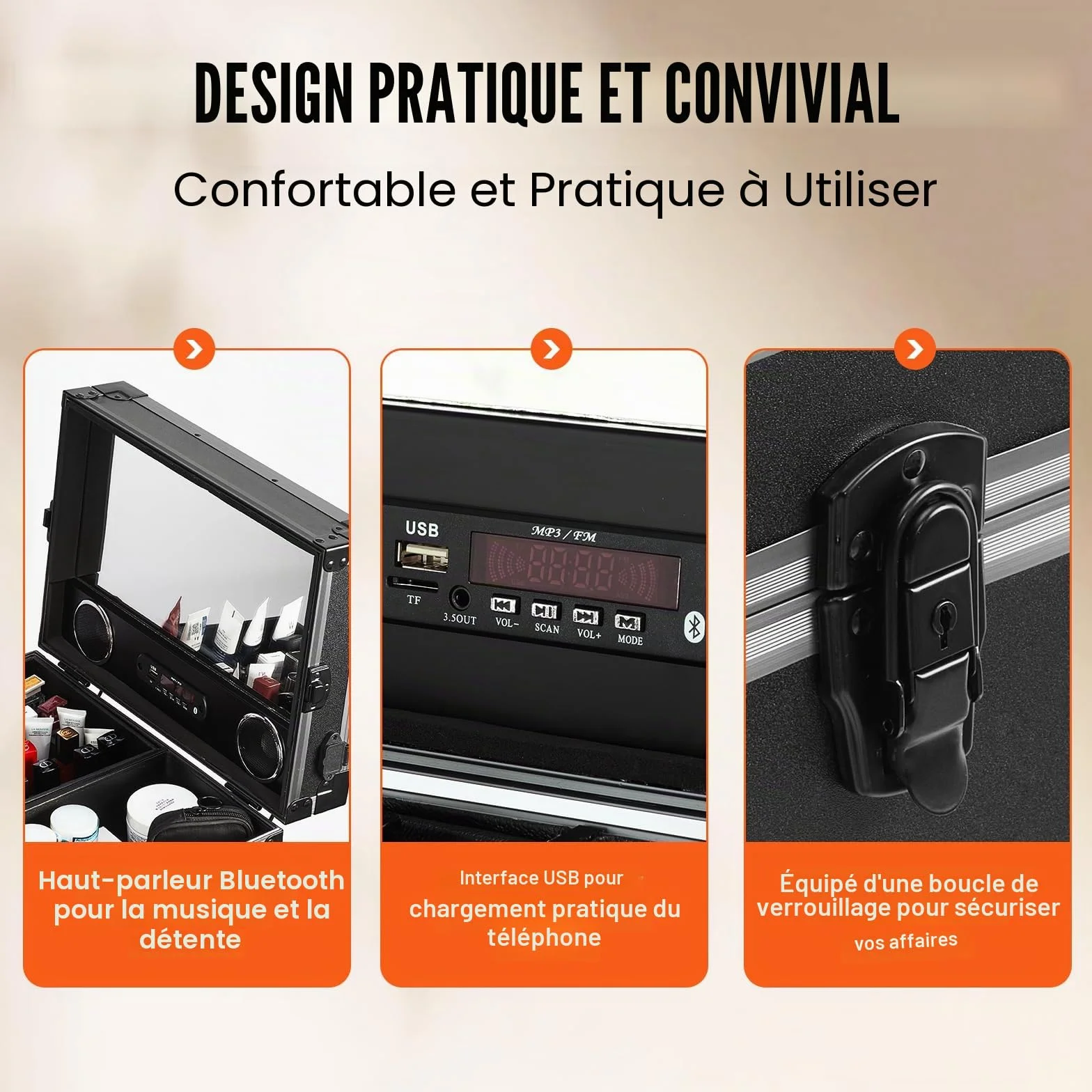 VEVOR Mallette de Maquillage en Aluminium Professionnelle avec Roues Pivotantes 360°, Noir