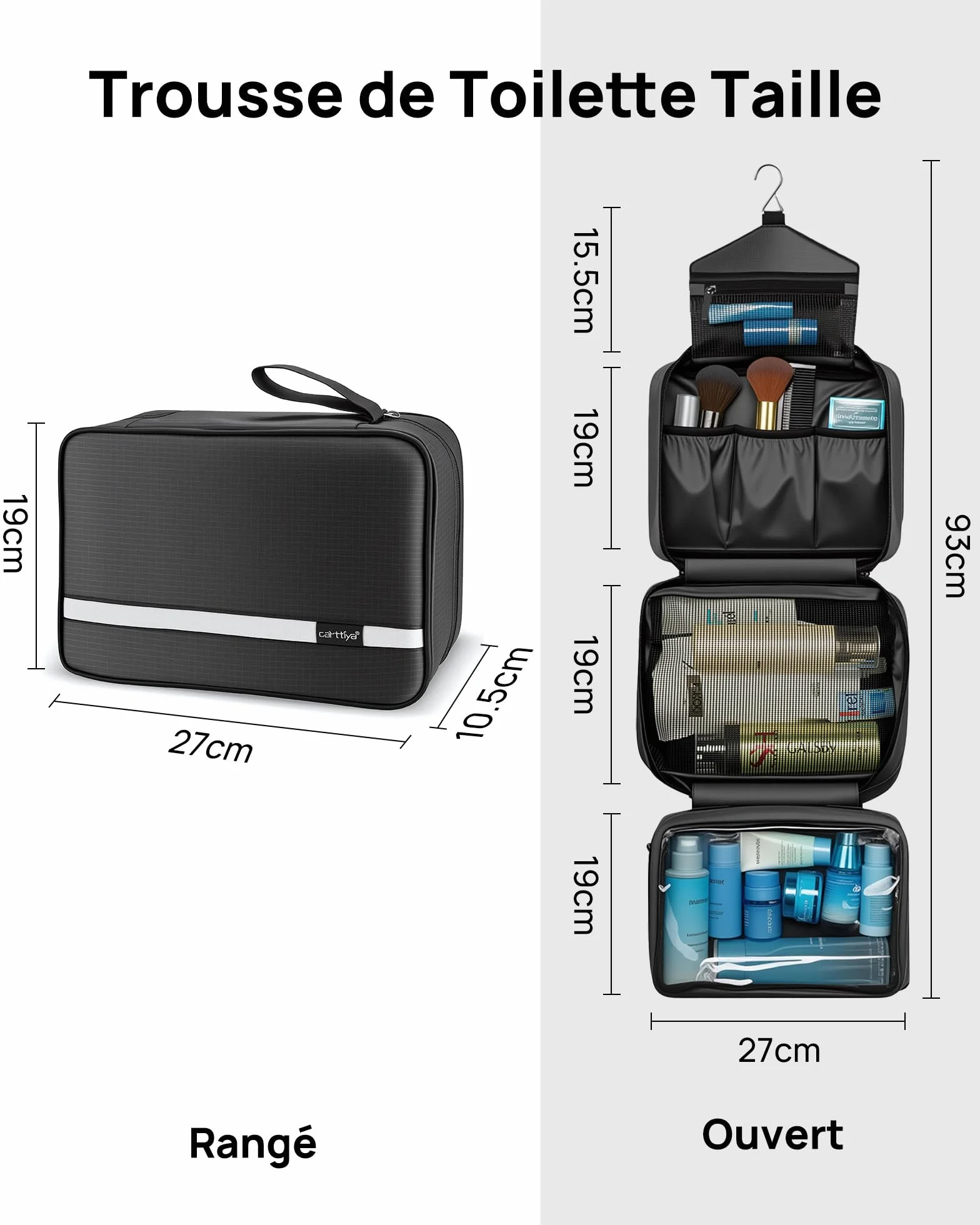 Trousse de Toilette Voyage Imperméable Suspendu Noir