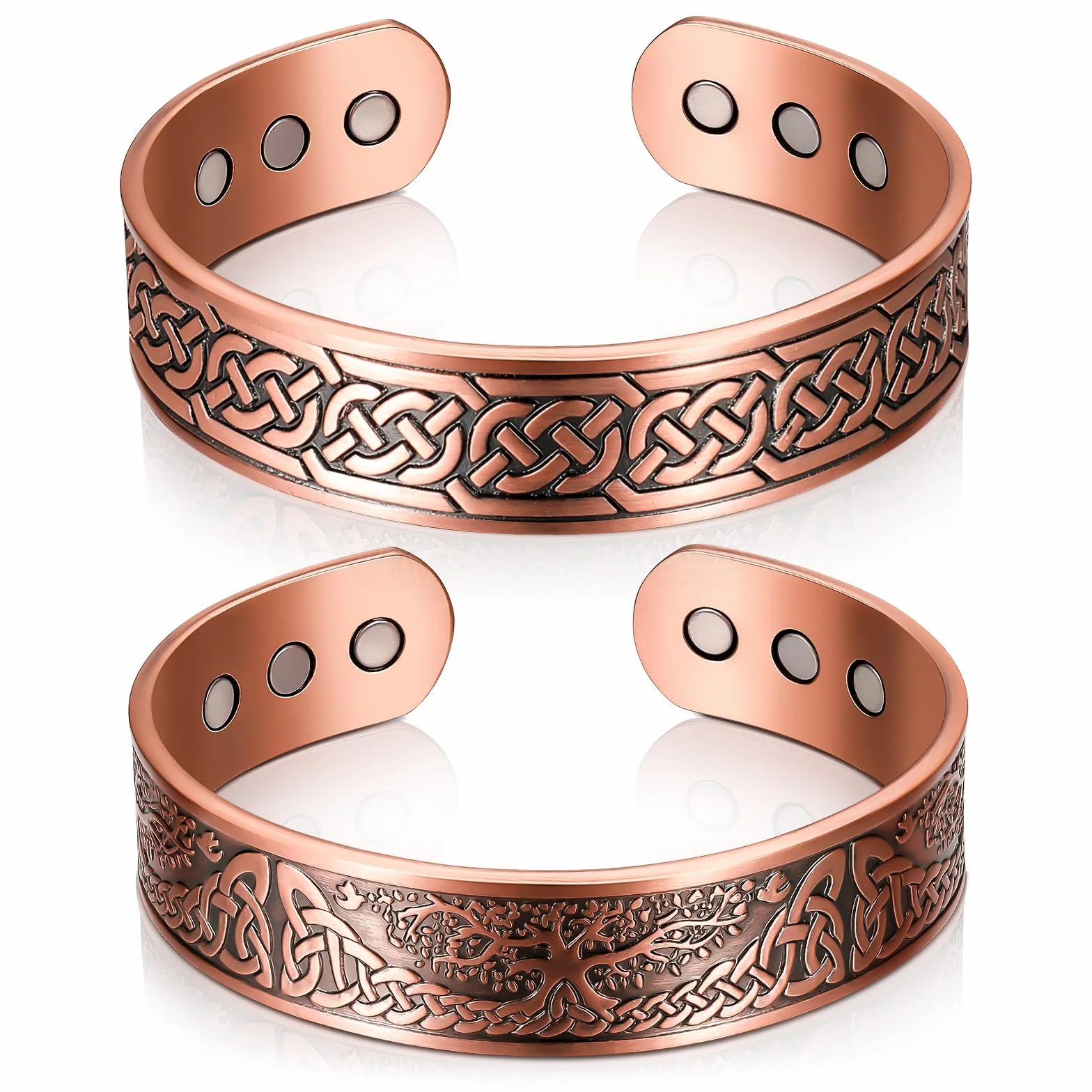 Bracelets Magnétiques en Cuivre 99,99% 3500 Gauss 9 Aimants Réglable Arbre Celtique, 2 Pièces