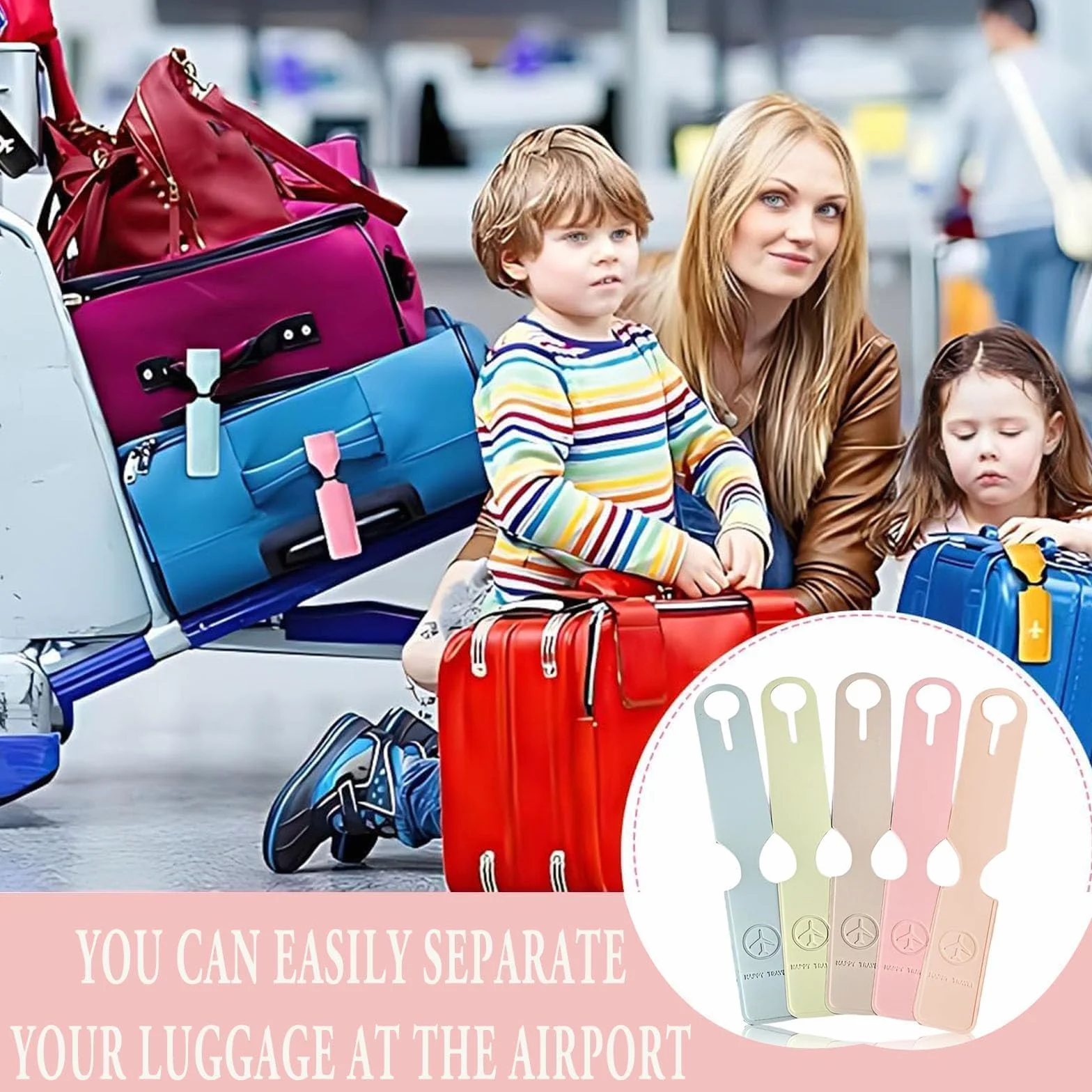 Étiquettes de Bagage 5 Pcs Étiquettes d'Identification de Valise avec Ruban Réglable