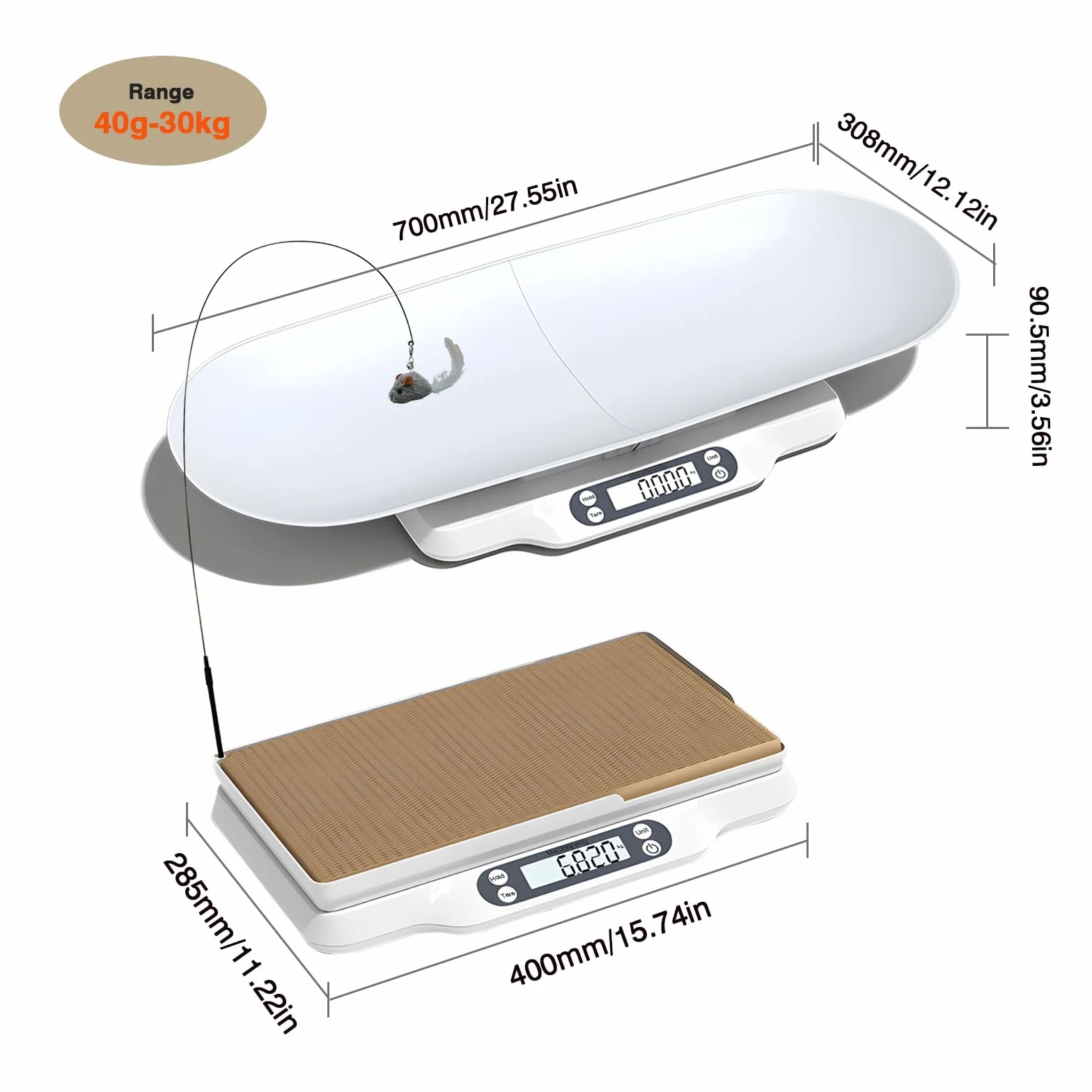 Balance numérique bébé animal de compagnie 2 plateaux 30 kg écran LCD 4 modes pesée kg oz lb ml