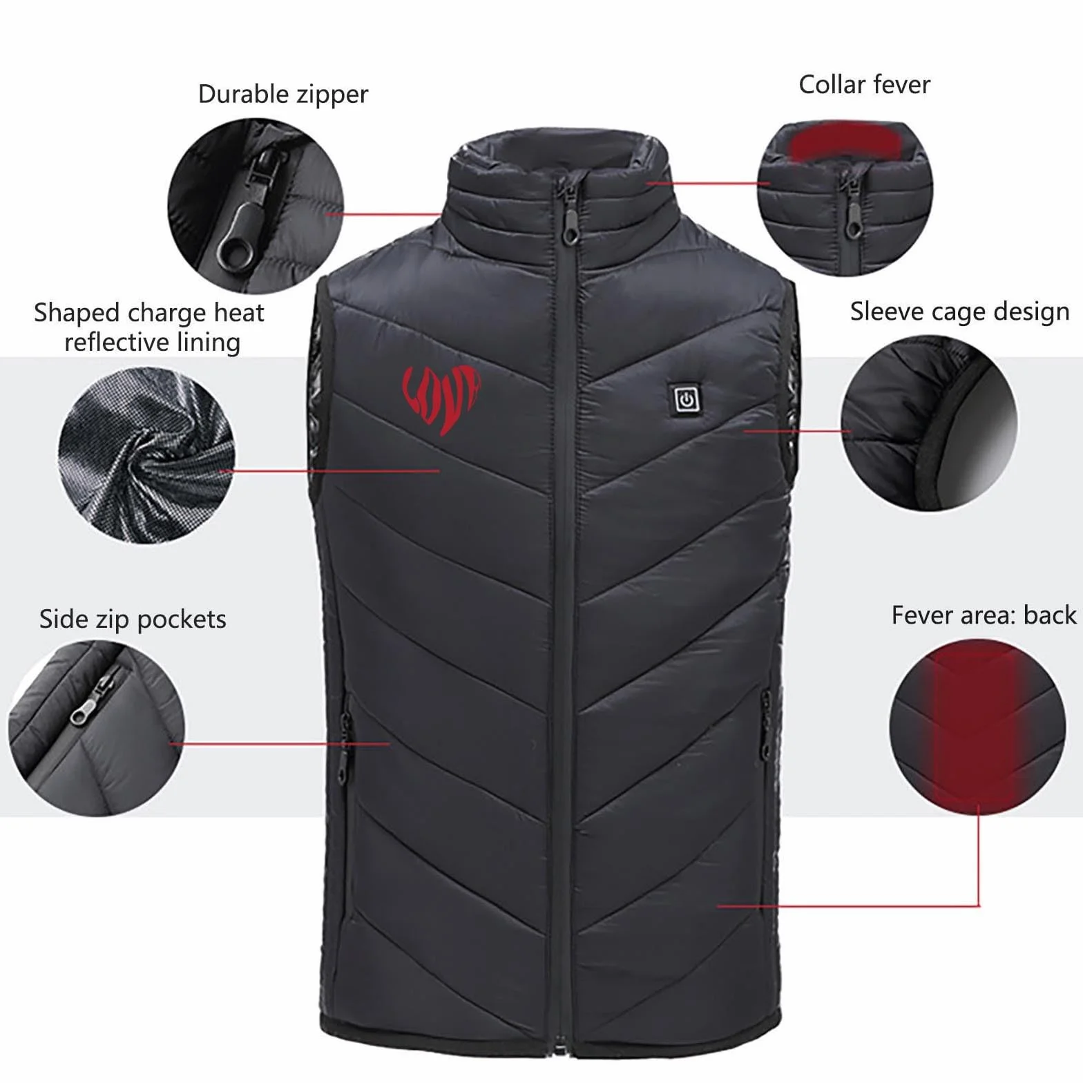 USB Gilet Chauffant Enfants Garçons Filles Veste Chauffante avec Plusieurs Zones de Chauffage