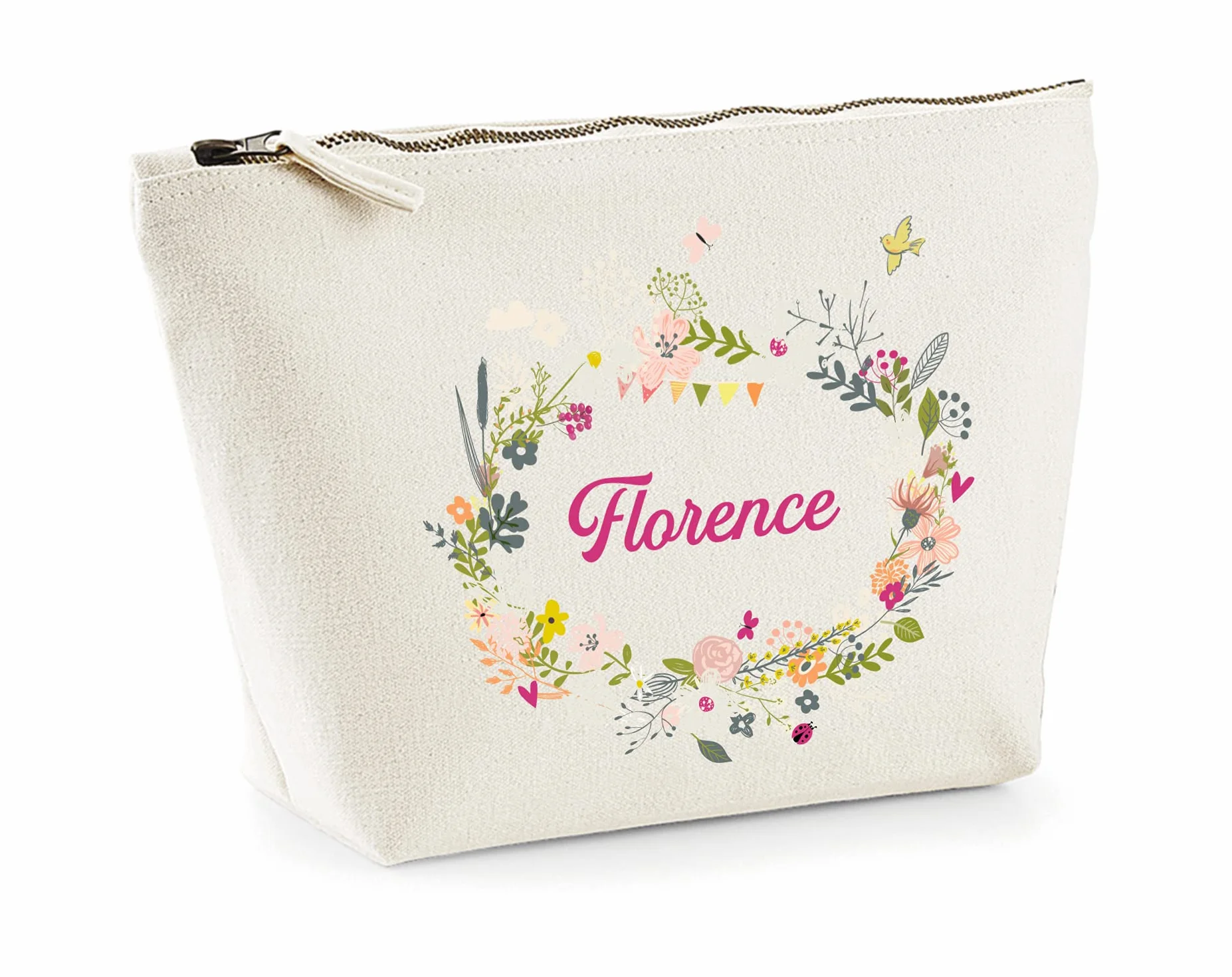 Trousse personnalisée en coton Bio Couronne Prénom 2 tailles, trousse de toilette, cadeau personnalisé femme
