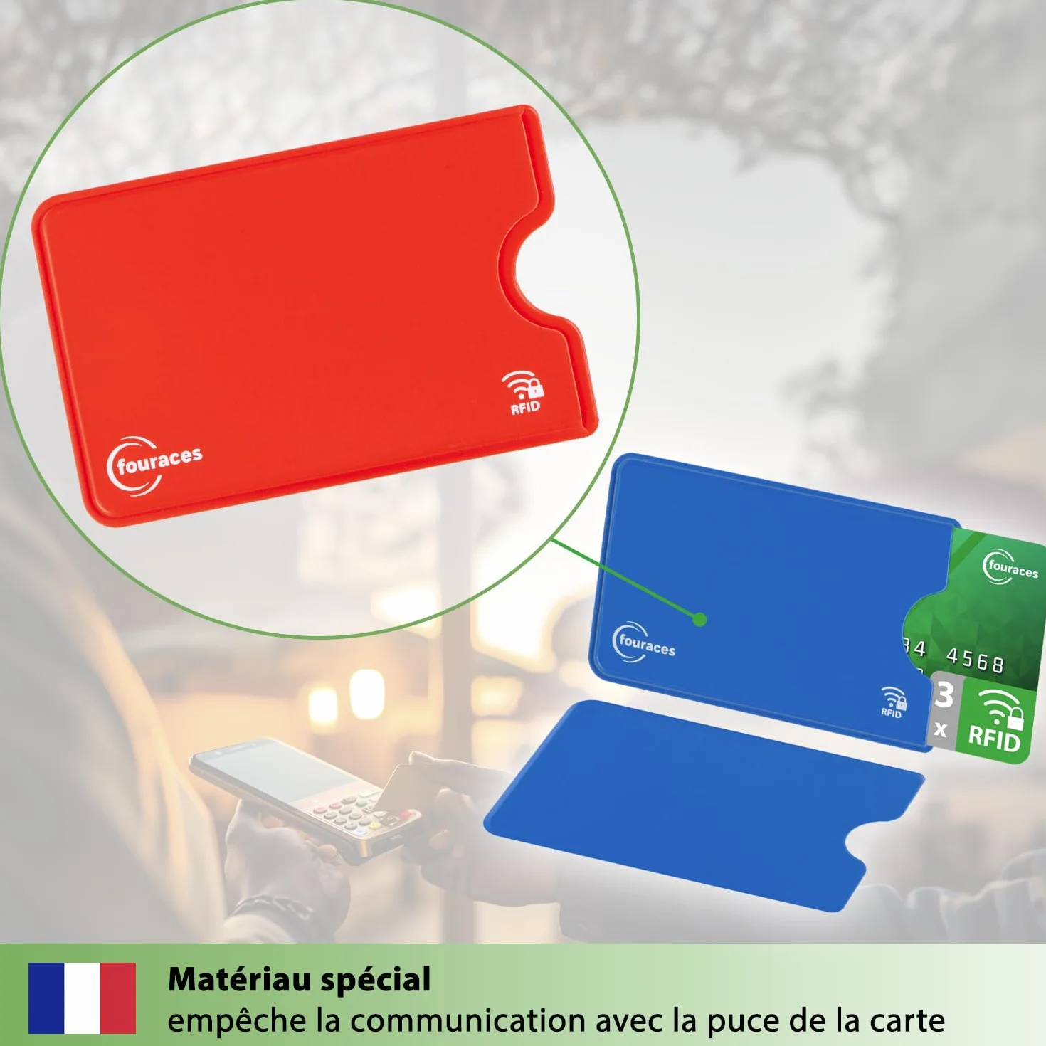 fouraces RFID Protection Carte bancaire 3 pièces Porte-Carte Anti fraude Anti RFID NFC Plastique Multicolore