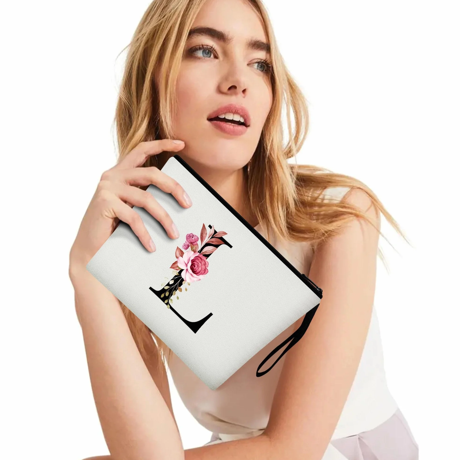 Vavabox Trousse de Toilette Personnalisée pour Femme - Tissu Premium, Fermeture Éclair Robuste, Cadeau Unique (L, Blanc)