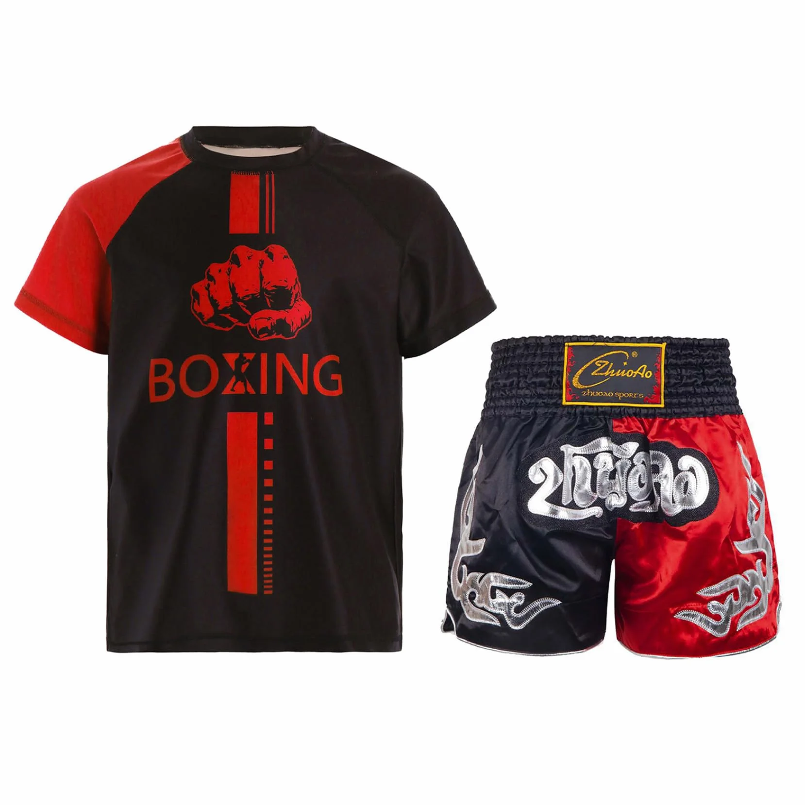 Ensemble T-Shirt et Short de Boxe Garçon Thaï MMA Combat Entraînement Fitness Enfant 5-16 Ans